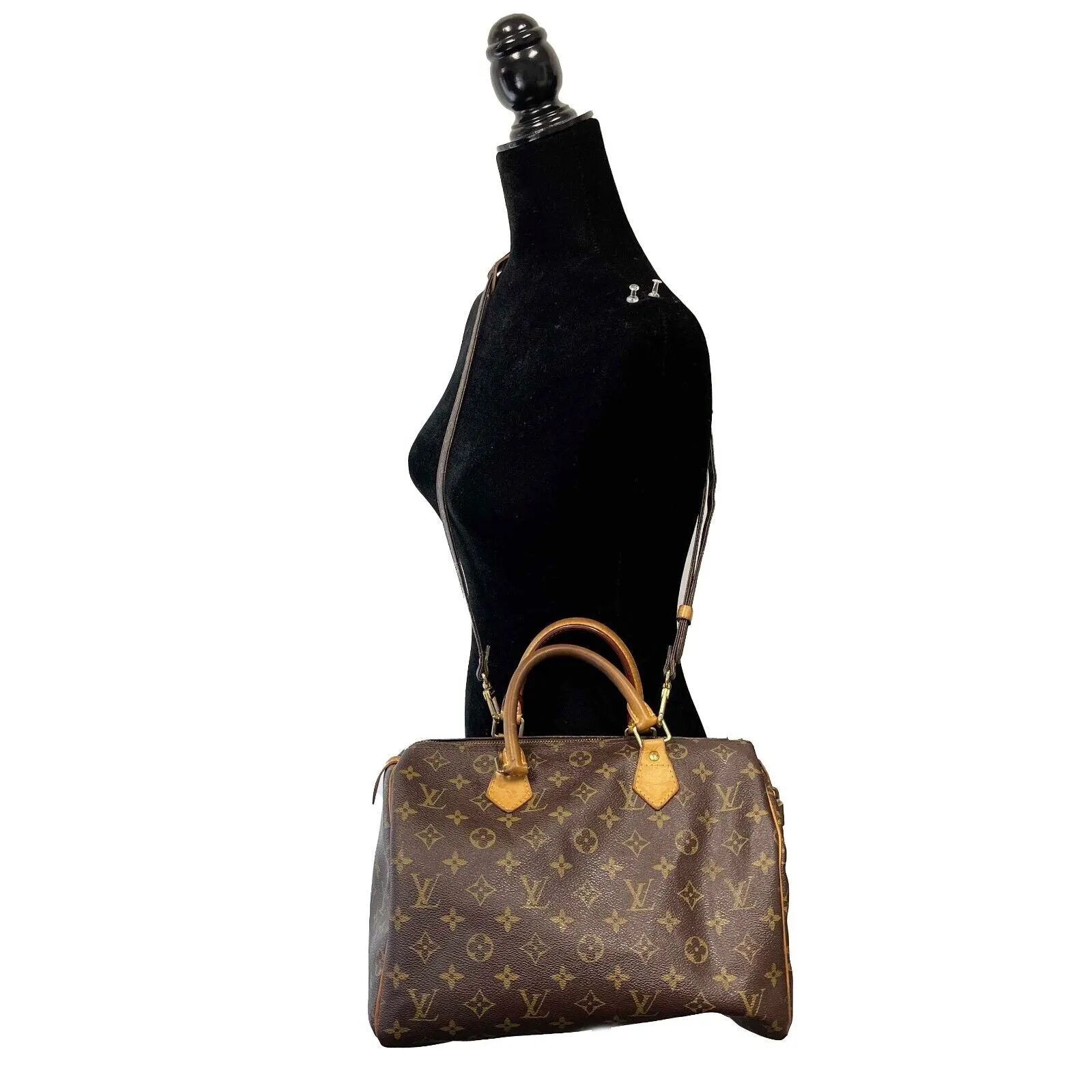 Louis Vuitton - LV - Speedy 30 - Brown / Tan Monogram Canvas Top Handle w/ Strap