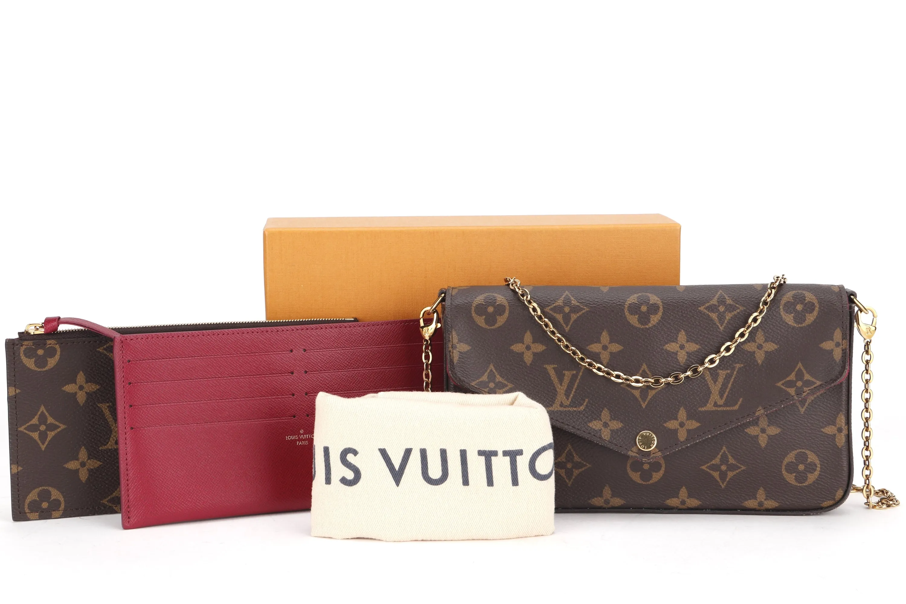 LOUIS VUITTON M61276 POCHETTE FELICIE CHAIN BAG (MI3250) MONOGRAM CANVAS GOLD HARDWARE, WITH CHAIN STRAP, INNER POUCH, INNER CARD POUCH, DUST COVER & BOX