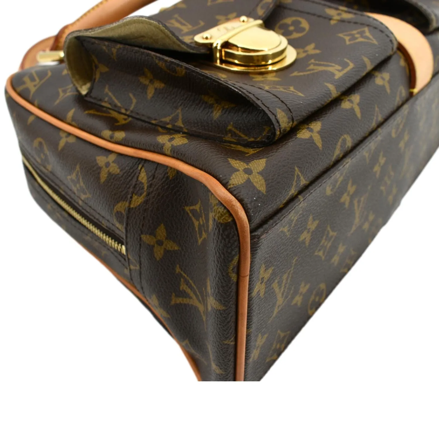 LOUIS VUITTON Manhattan GM Monogram Canvas Satchel Bag Brown