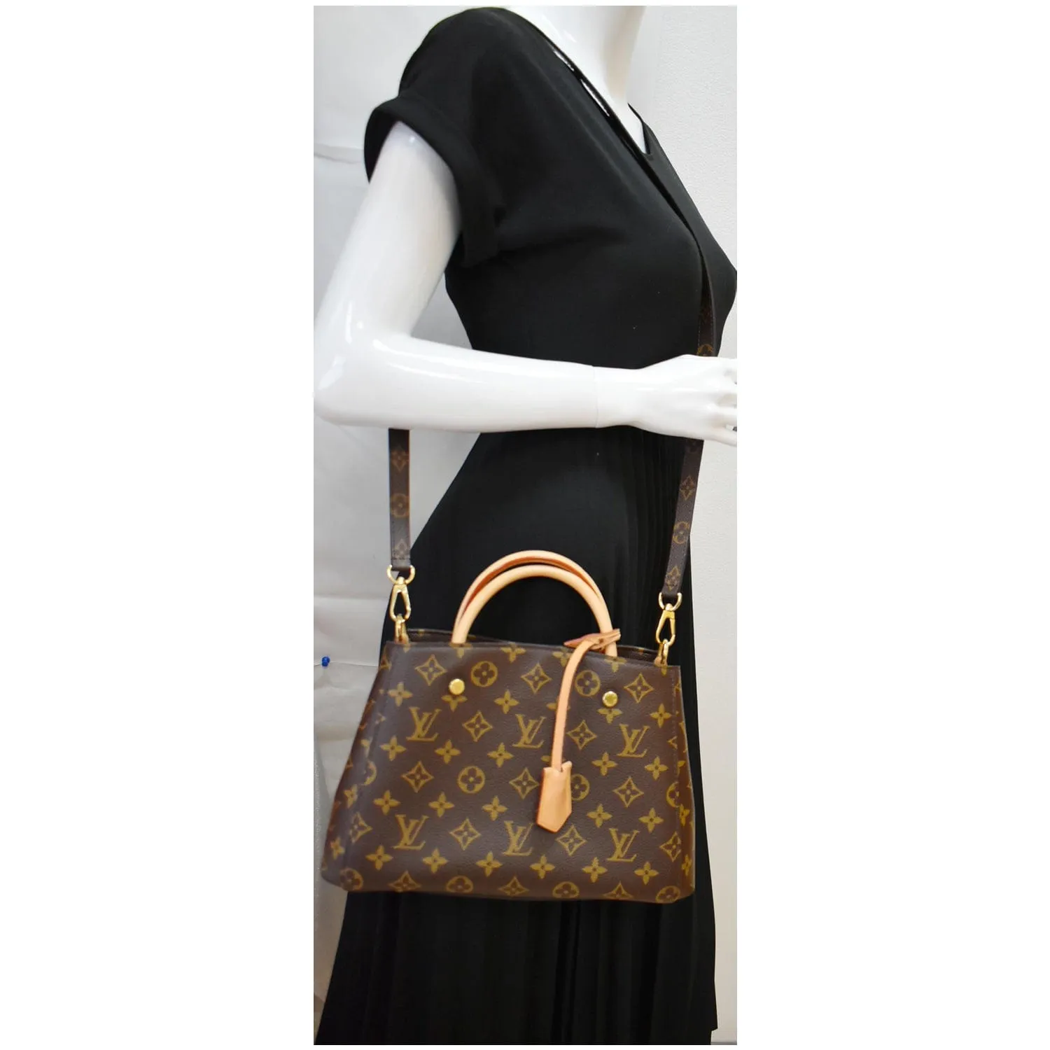 LOUIS VUITTON Montaigne BB Monogram Canvas Satchel Bag Brown