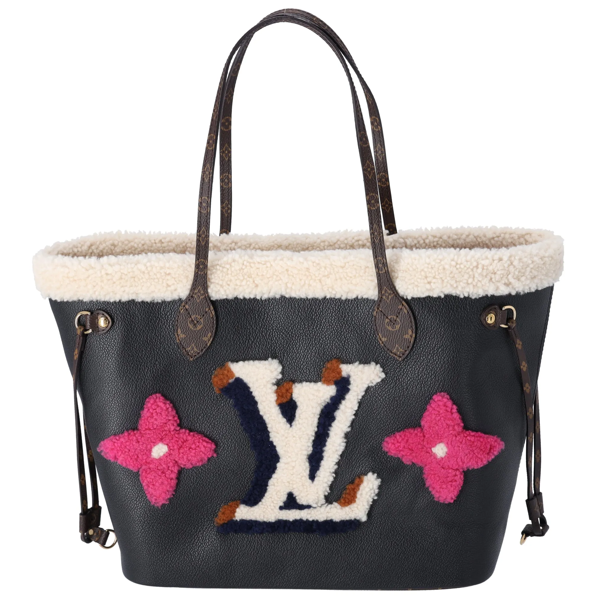 Louis Vuitton Neverfull MM Monogram Teddy Tote Bag M56960 Black Multi Leather