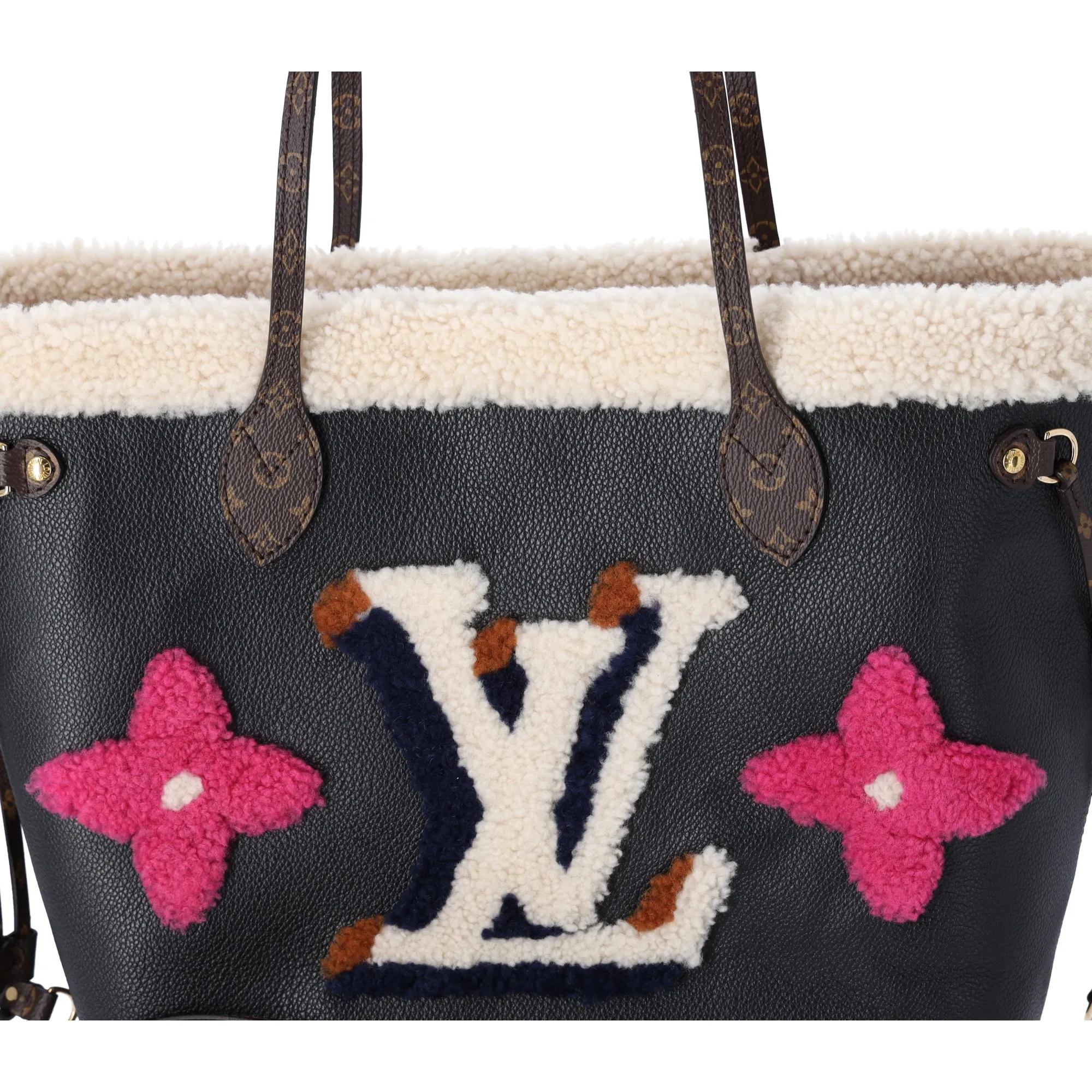 Louis Vuitton Neverfull MM Monogram Teddy Tote Bag M56960 Black Multi Leather