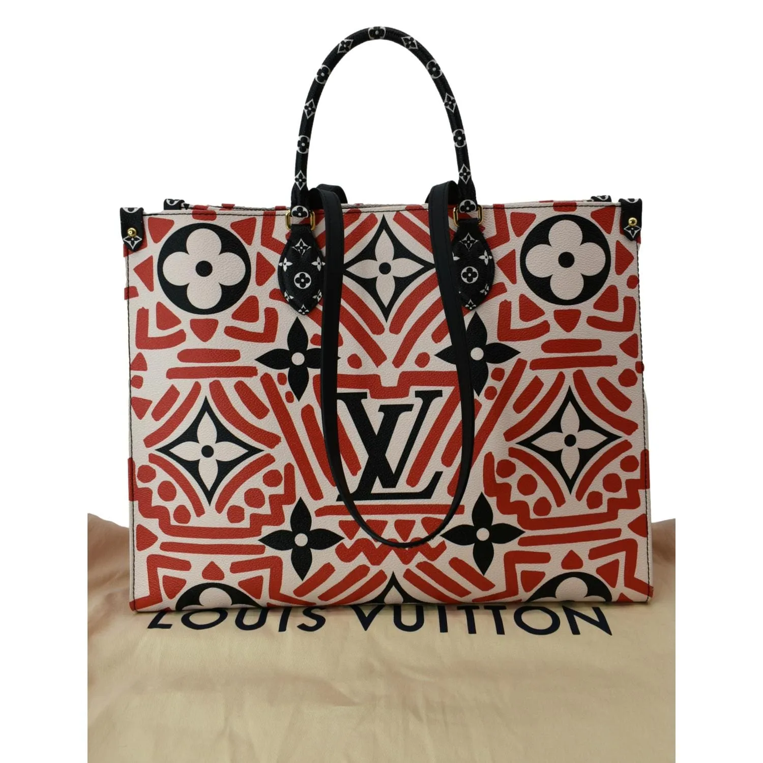 LOUIS VUITTON Onthego GM Crafty Monogram Giant Canvas Shoulder Bag Red - Hot Deals