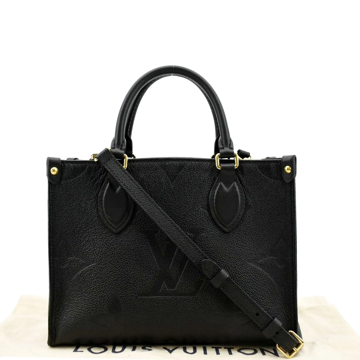LOUIS VUITTON Onthego PM Monogram Empreinte Tote Shoulder Bag Black