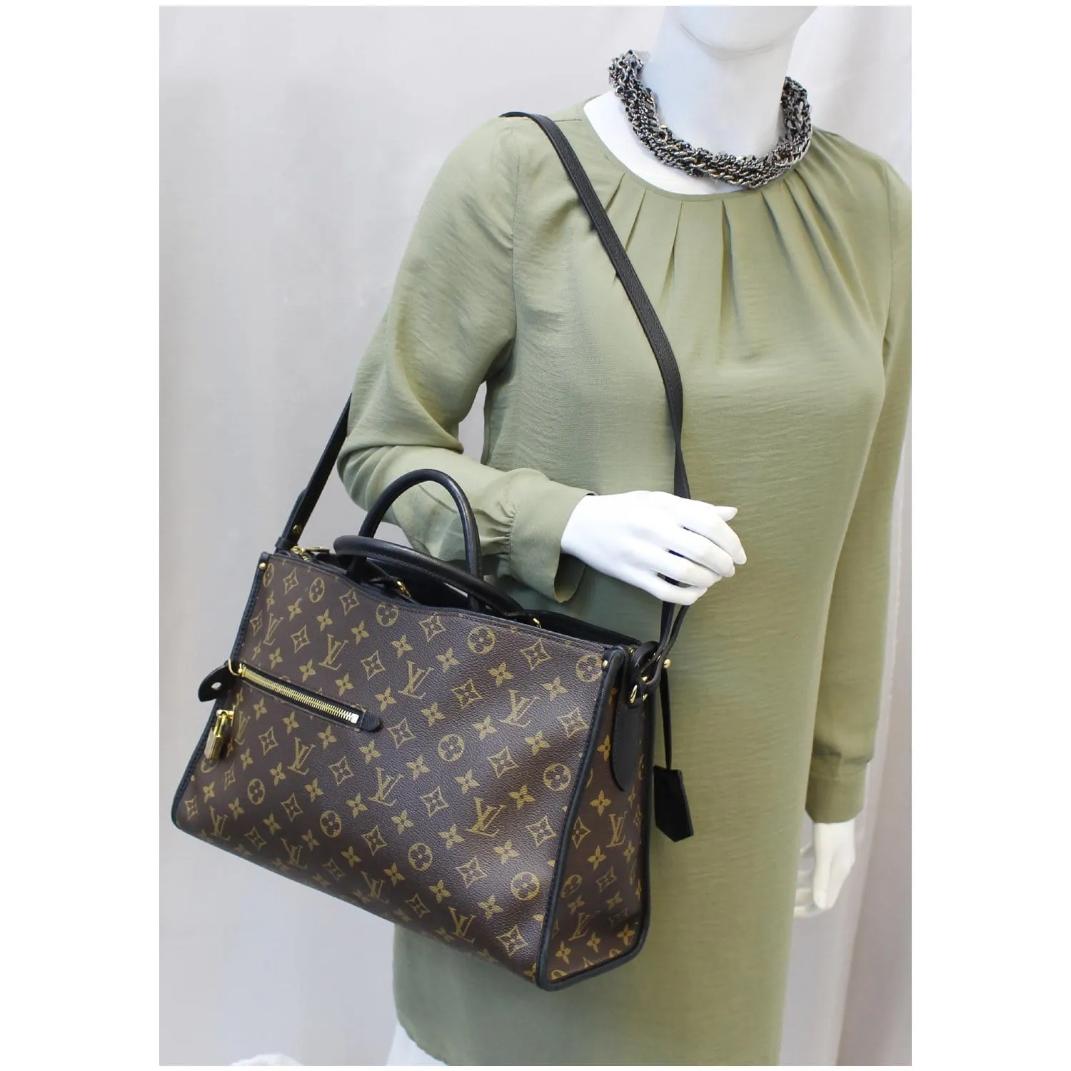 LOUIS VUITTON Popincourt MM Monogram Canvas Shoulder Bag Brown/Noir