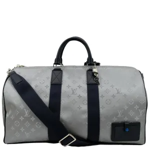 LOUIS VUITTON Satellite Keepall Bandouliere 50 Monogram Travel Bag Silver