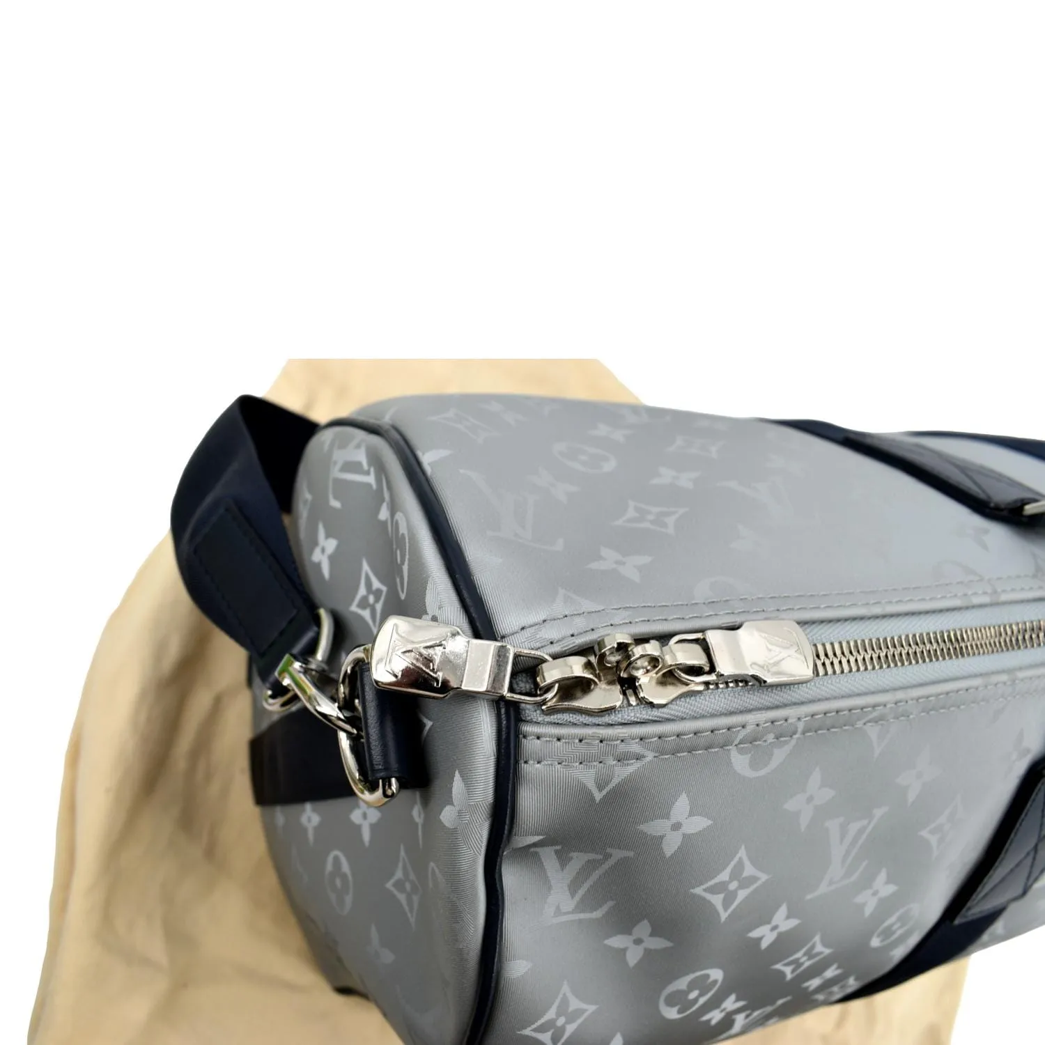 LOUIS VUITTON Satellite Keepall Bandouliere 50 Monogram Travel Bag Silver
