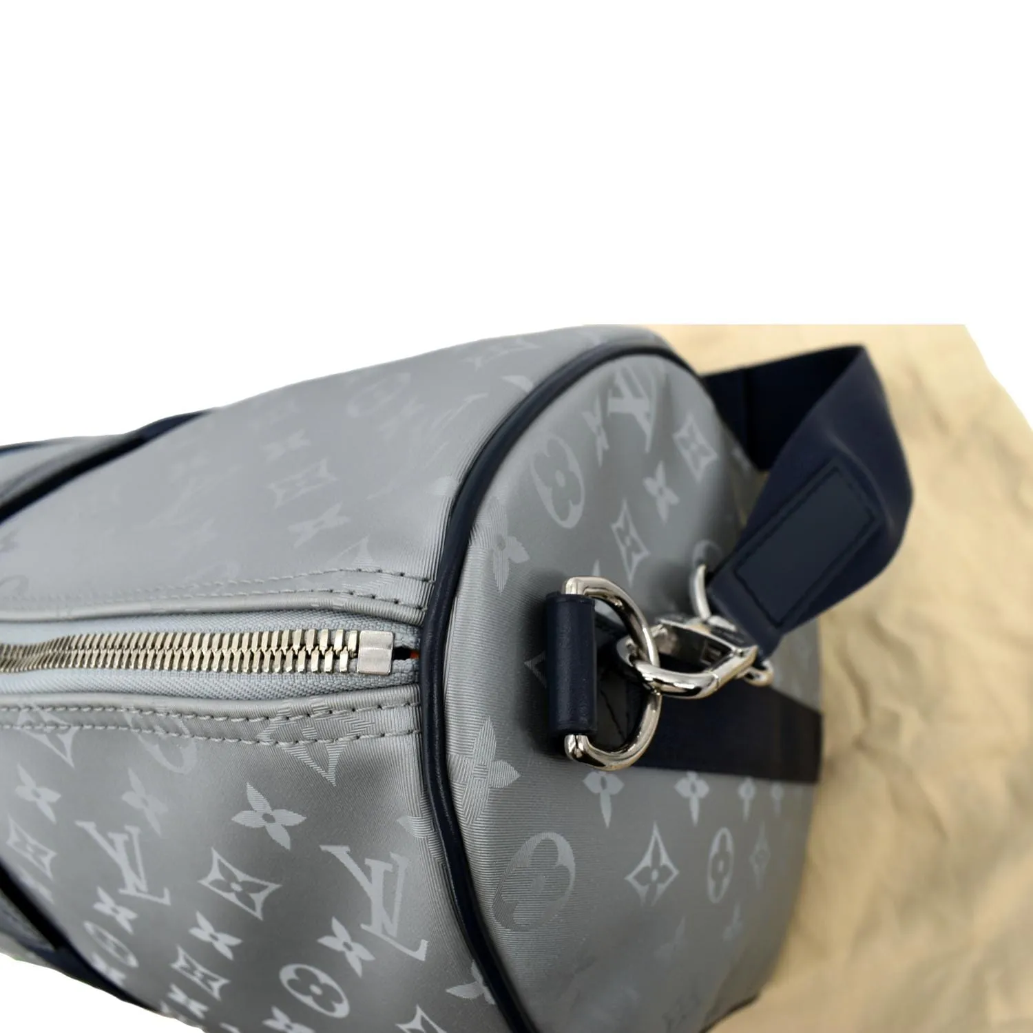 LOUIS VUITTON Satellite Keepall Bandouliere 50 Monogram Travel Bag Silver