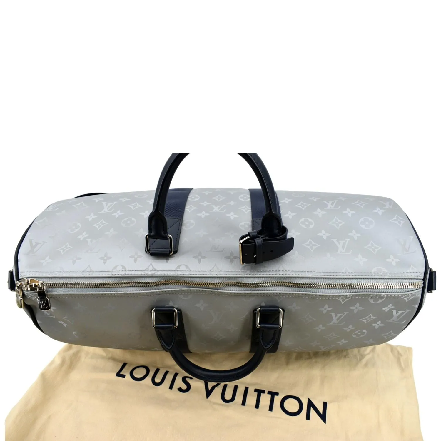 LOUIS VUITTON Satellite Keepall Bandouliere 50 Monogram Travel Bag Silver