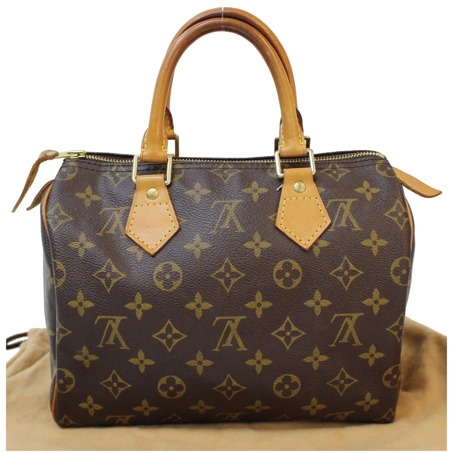 LOUIS VUITTON Speedy 25 Monogram Canvas Satchel Bag Brown