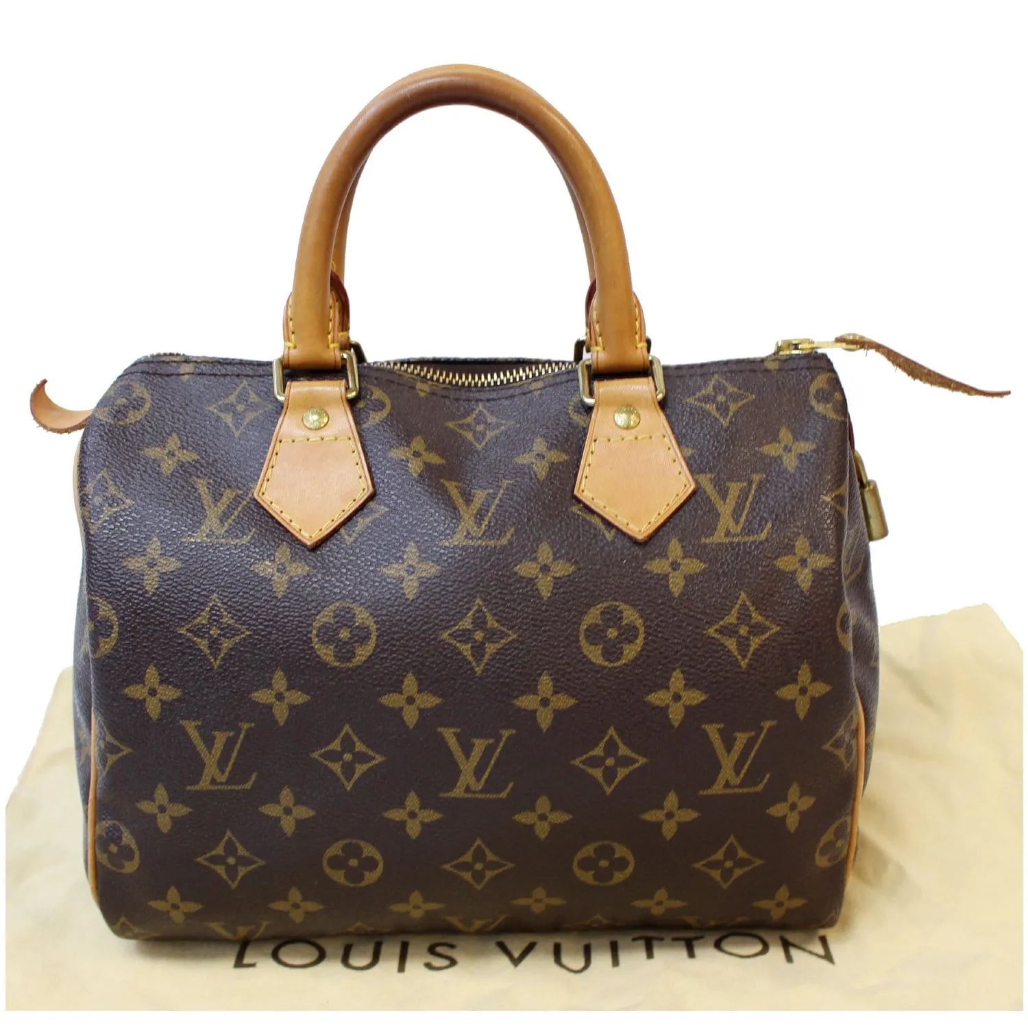 LOUIS VUITTON Speedy 25 Monogram Canvas Satchel Bag Brown