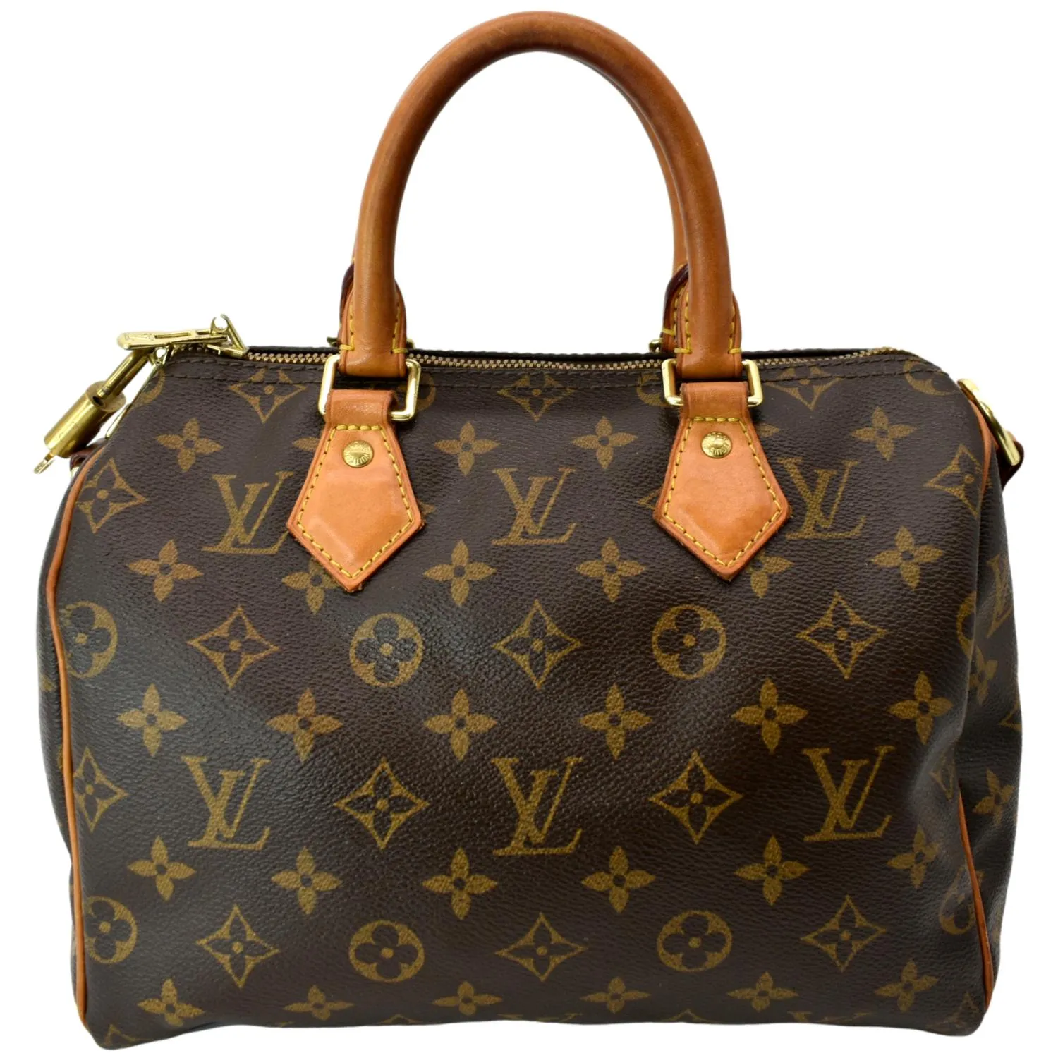 LOUIS VUITTON Speedy 25 Monogram Canvas Satchel Bag Brown