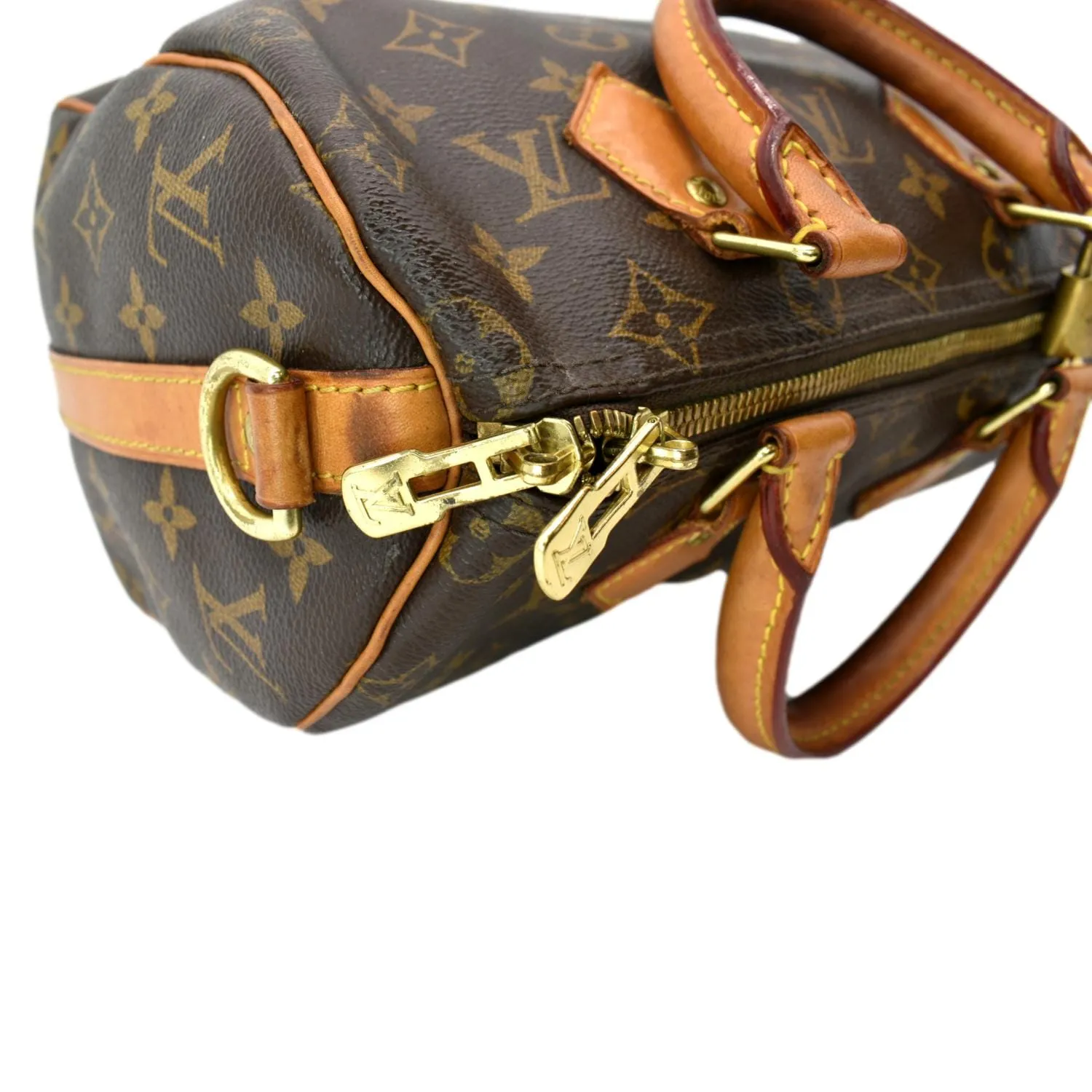 LOUIS VUITTON Speedy 25 Monogram Canvas Satchel Bag Brown