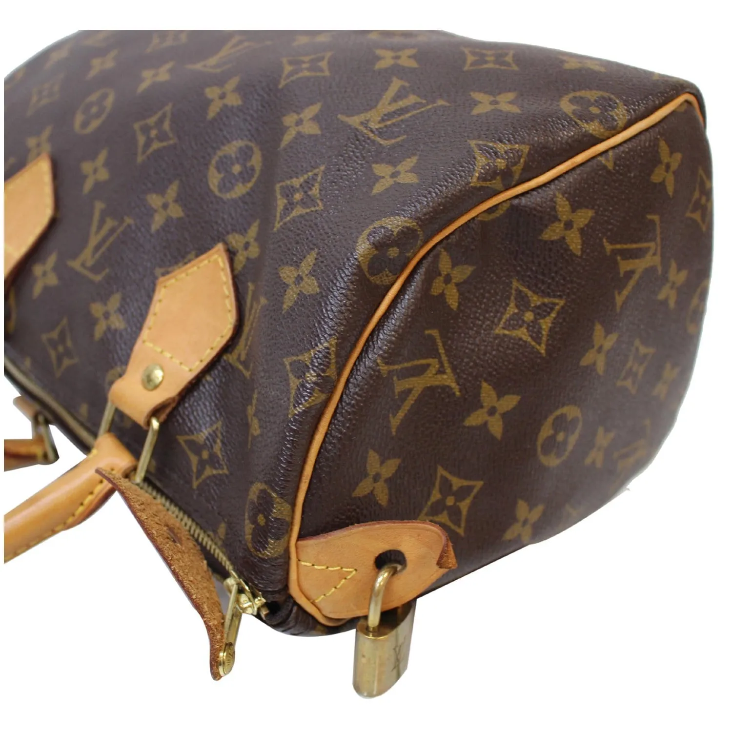LOUIS VUITTON Speedy 25 Monogram Canvas Satchel Bag Brown