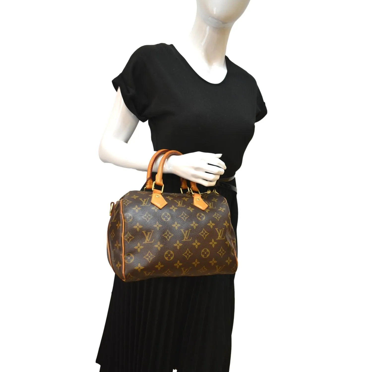 LOUIS VUITTON Speedy 25 Monogram Canvas Satchel Bag Brown