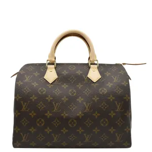 LOUIS VUITTON Speedy 30 Monogram Canvas Satchel Bag Brown