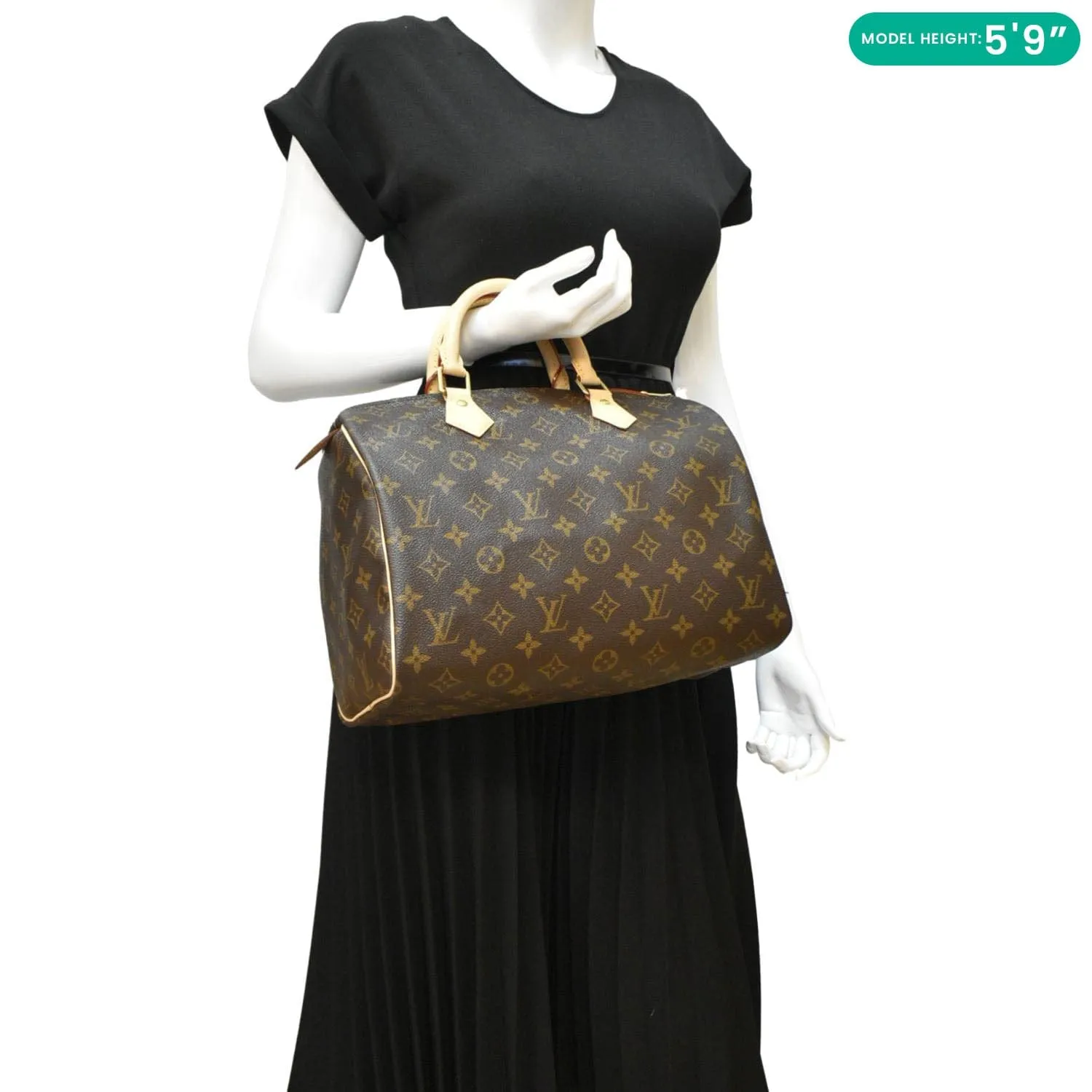 LOUIS VUITTON Speedy 30 Monogram Canvas Satchel Bag Brown