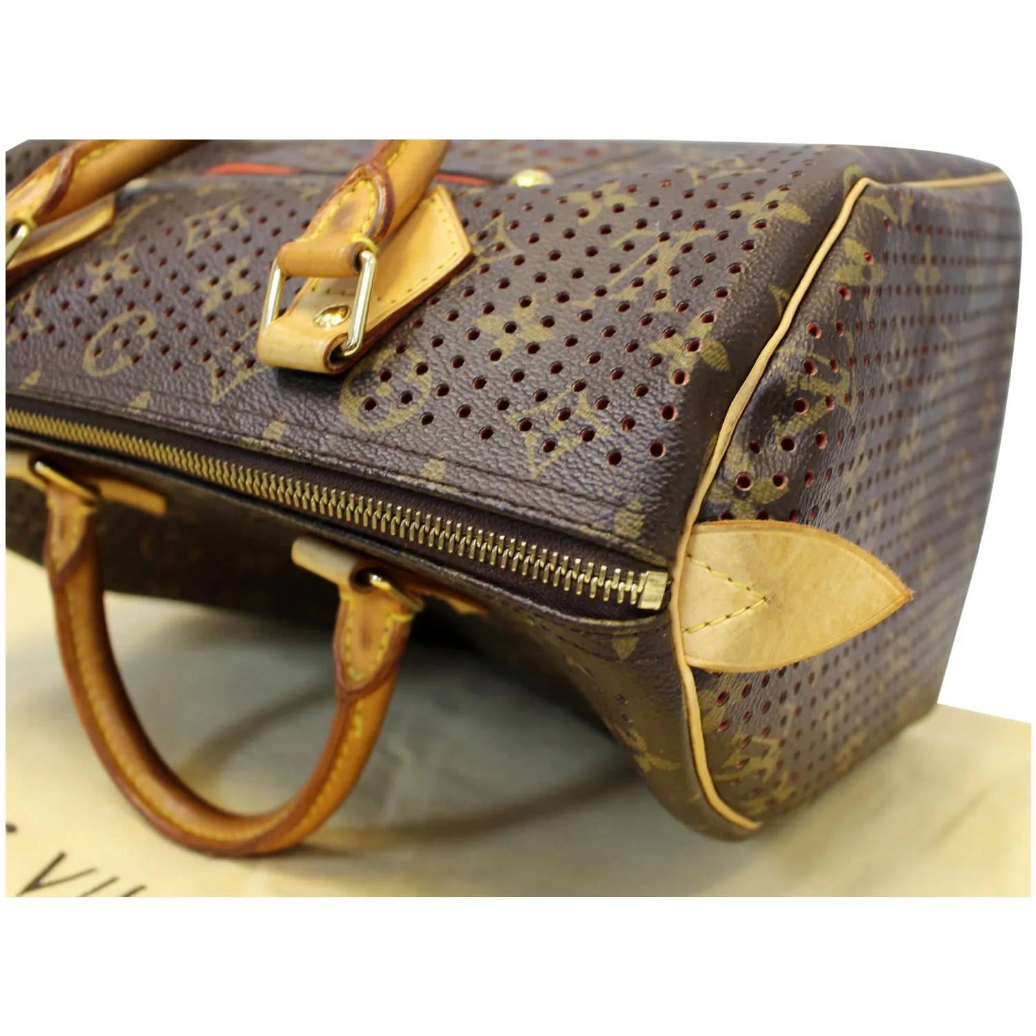 Louis Vuitton Speedy 30 Monogram Perforated Satchel Bag Orange