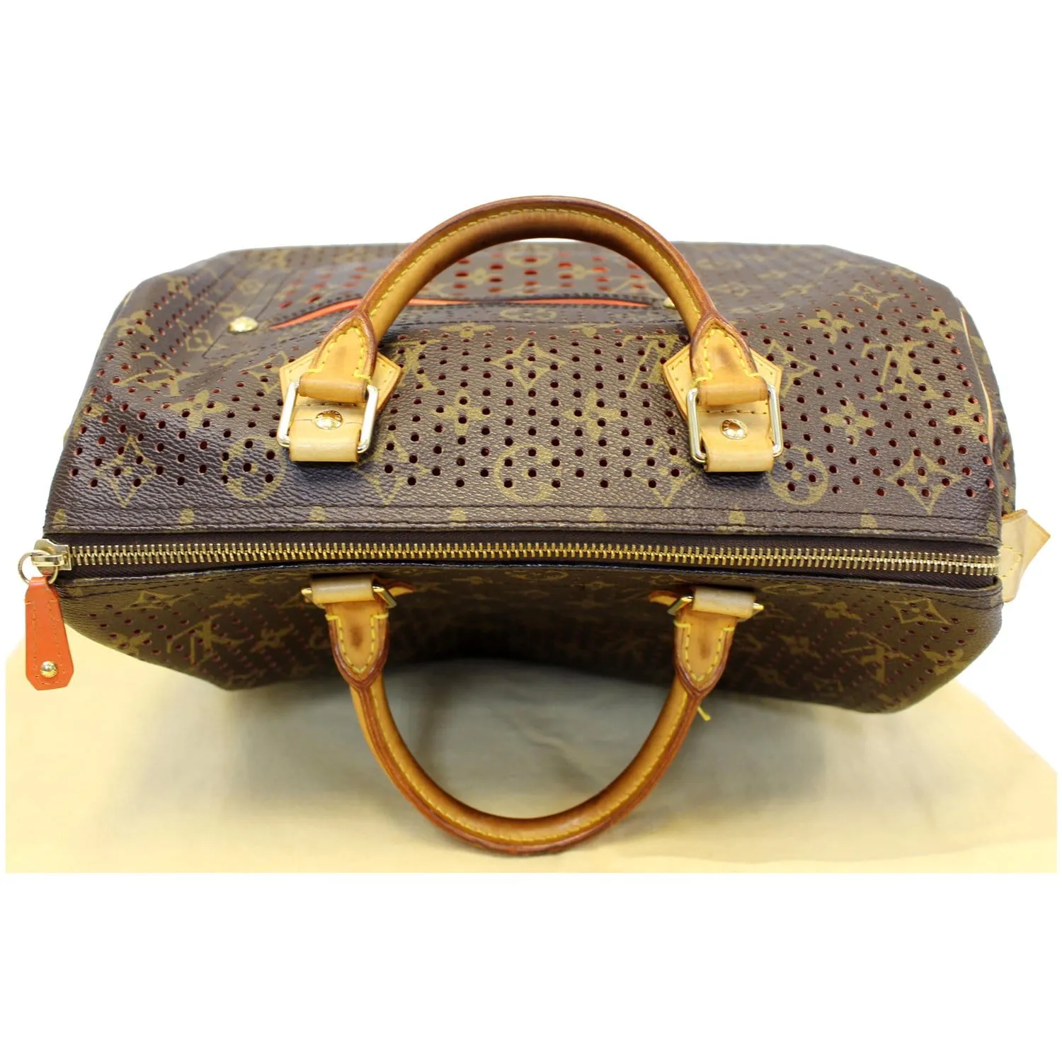 Louis Vuitton Speedy 30 Monogram Perforated Satchel Bag Orange