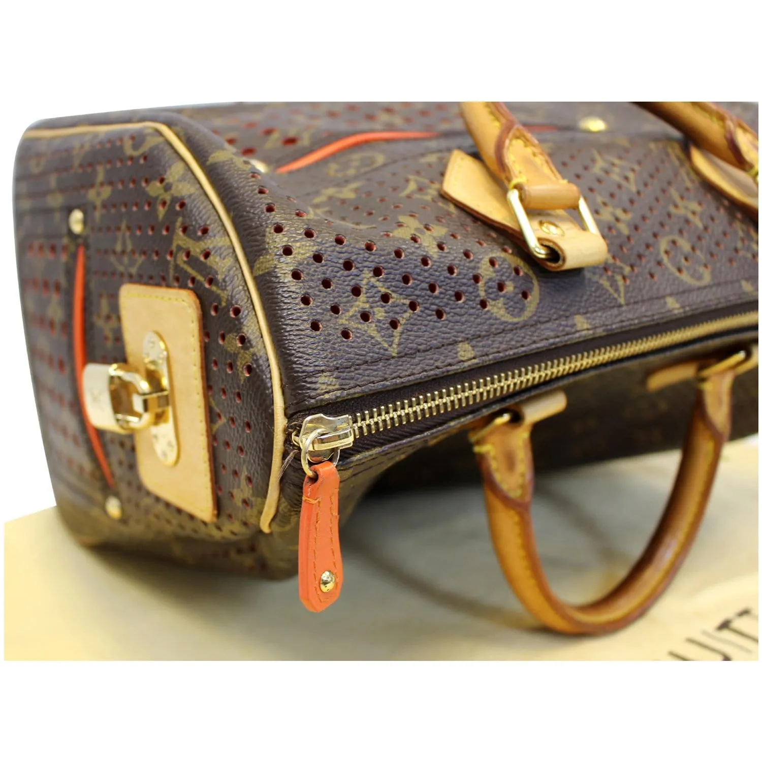 Louis Vuitton Speedy 30 Monogram Perforated Satchel Bag Orange