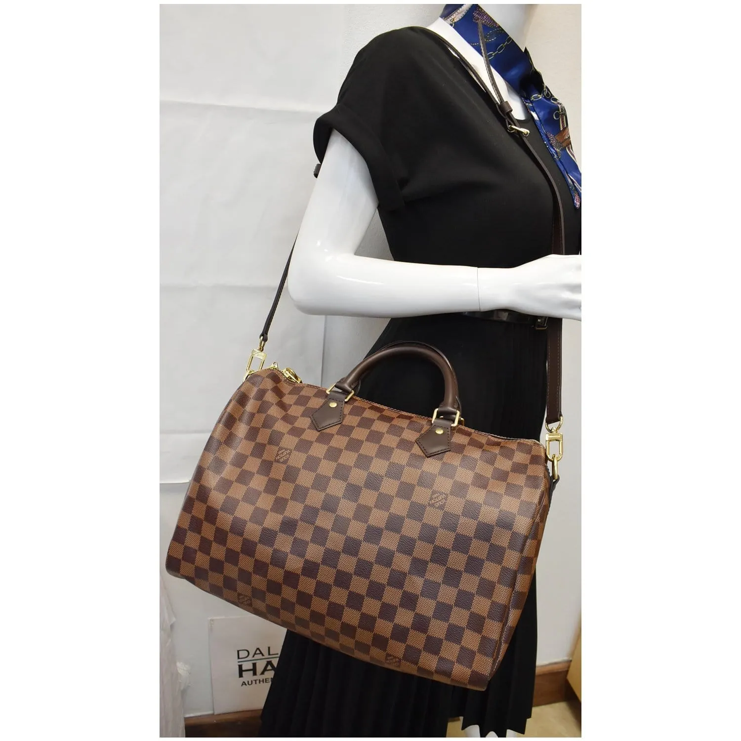 LOUIS VUITTON Speedy 35 Bandouliere Damier Ebene Shoulder Bag Brown