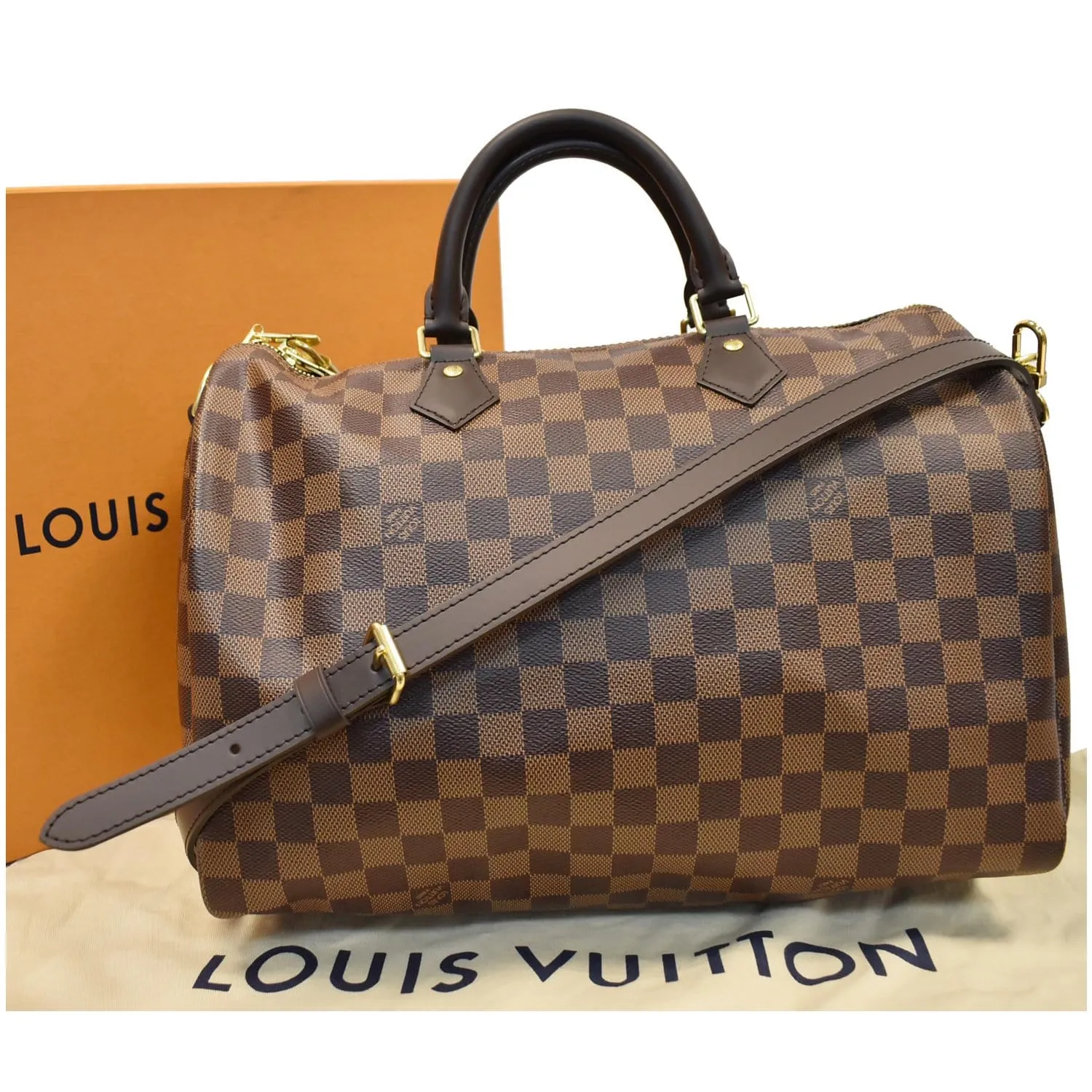 LOUIS VUITTON Speedy 35 Bandouliere Damier Ebene Shoulder Bag Brown