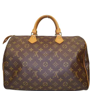 LOUIS VUITTON Speedy 35 Monogram Canvas Satchel Bag Brown