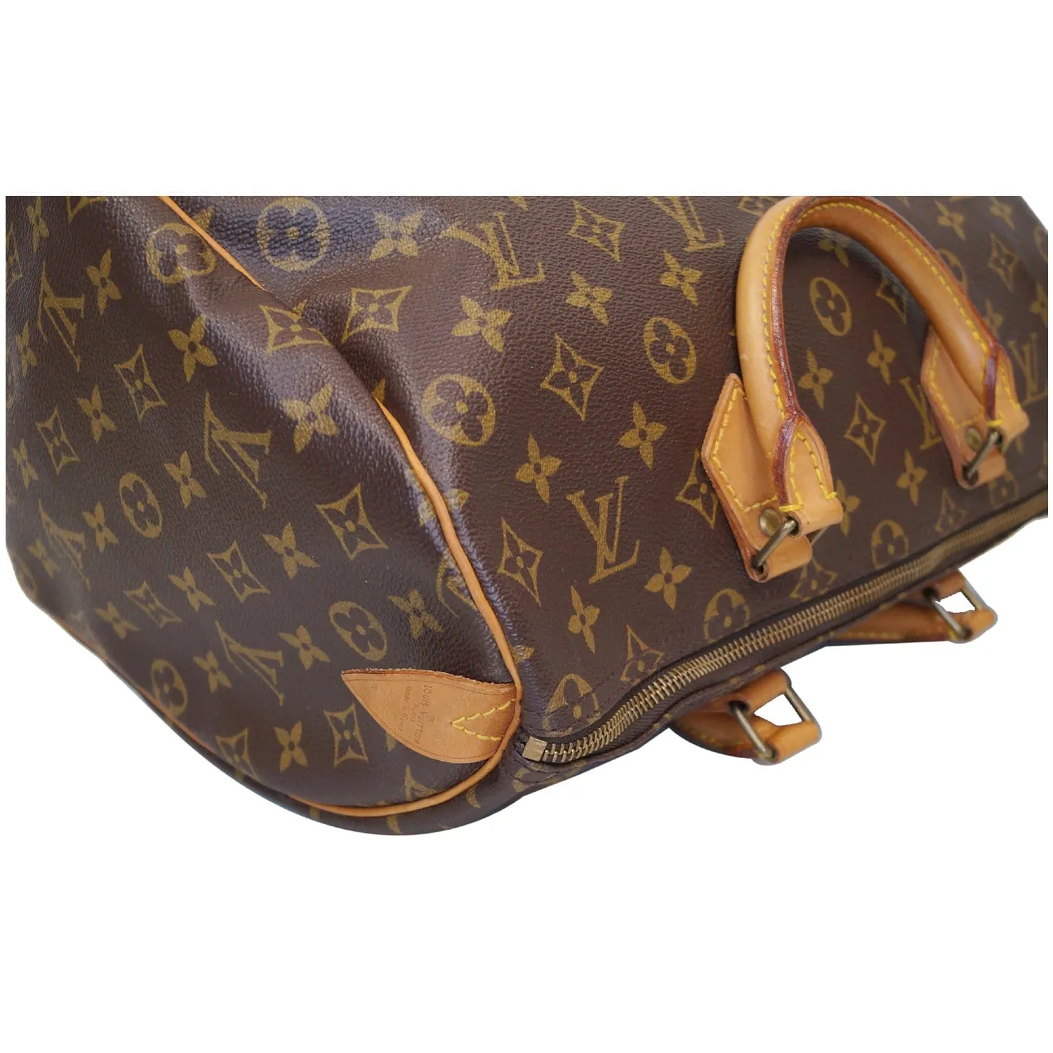 LOUIS VUITTON Speedy 35 Monogram Canvas Satchel Bag Brown