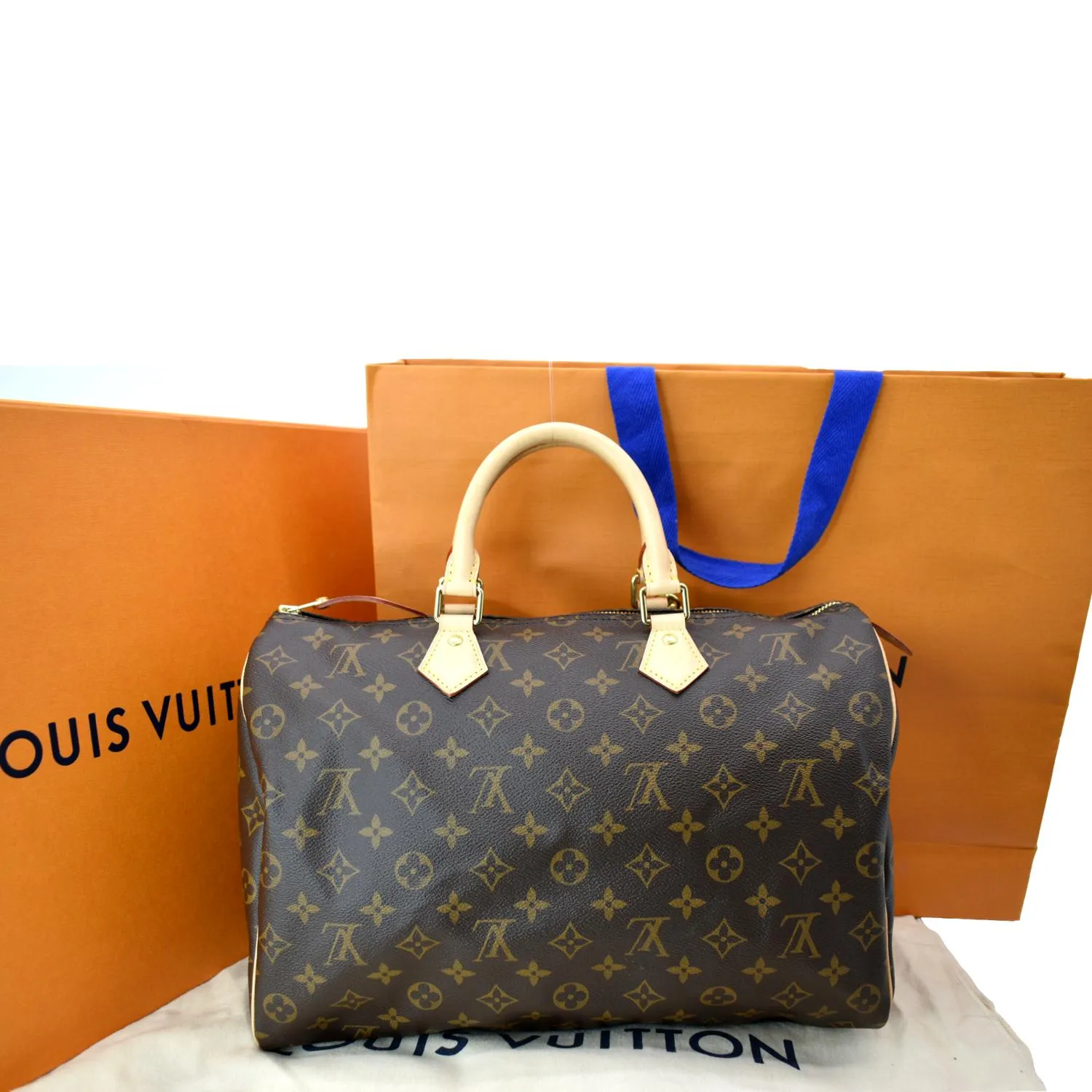 LOUIS VUITTON Speedy 35 NM Monogram Canvas Satchel Bag Brown