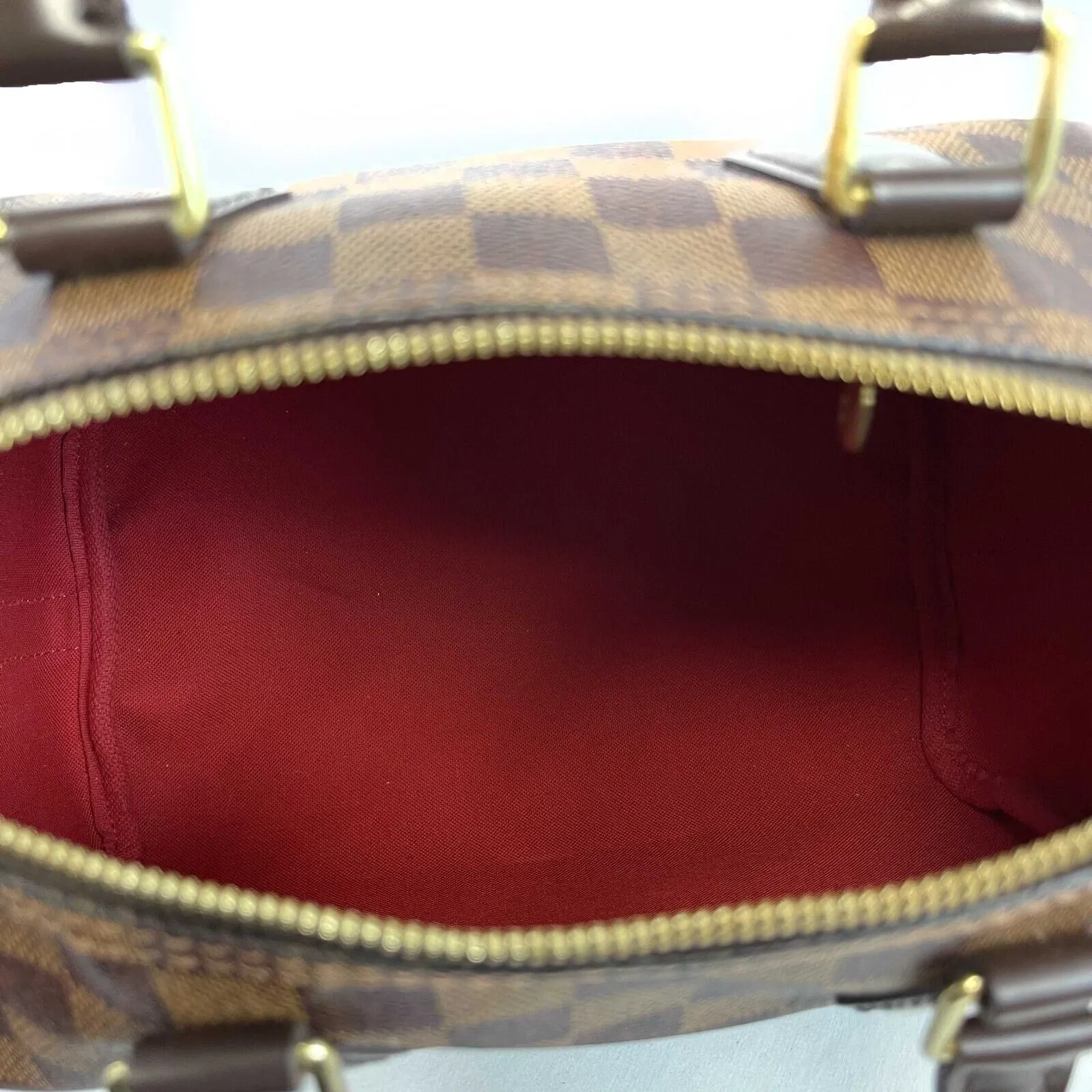 Louis Vuitton Speedy Bandoulier 25 Red Interior Damier Ebene Crossbody Brown