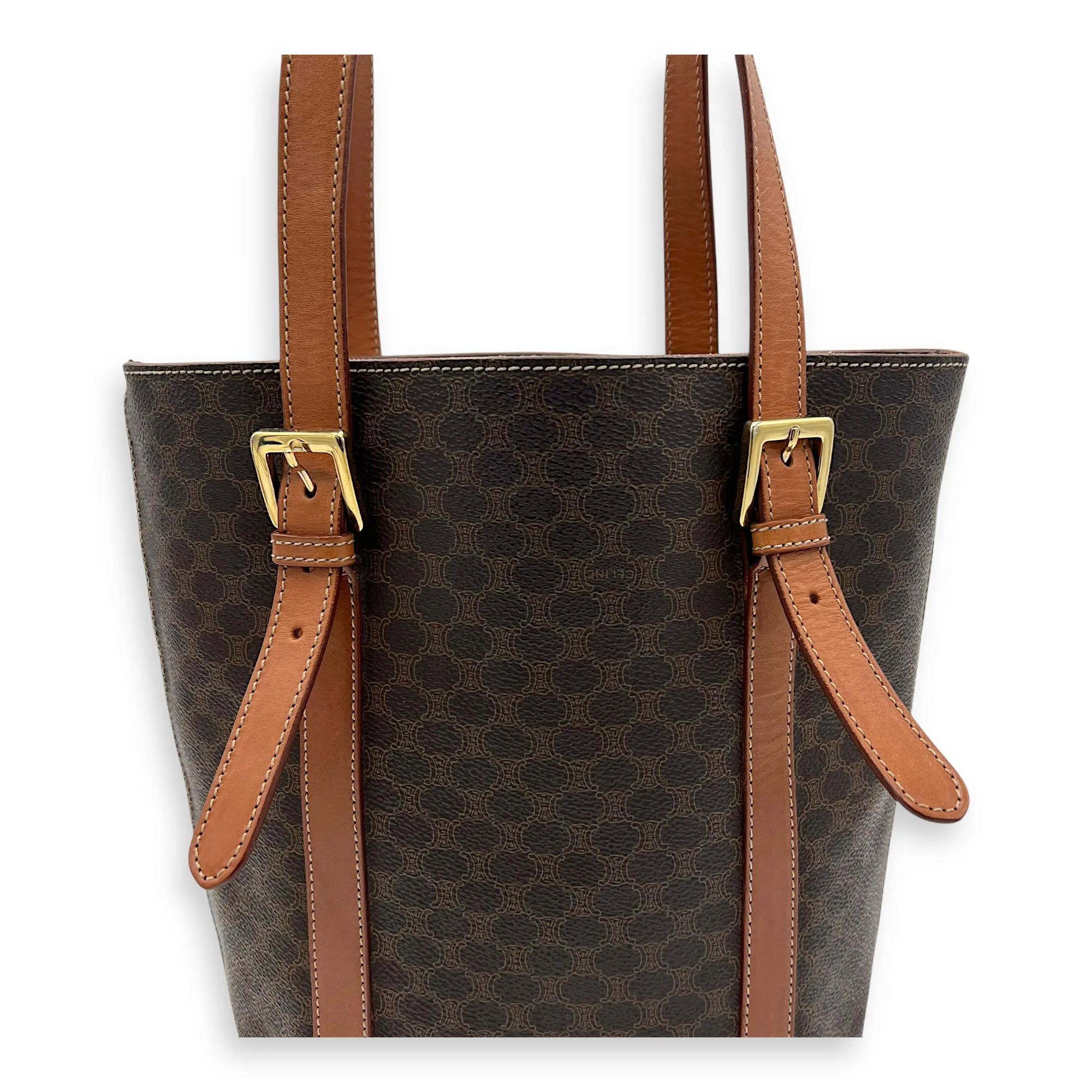 Macadam Tote Bag Brown in Coated Canvas, Gold hardware