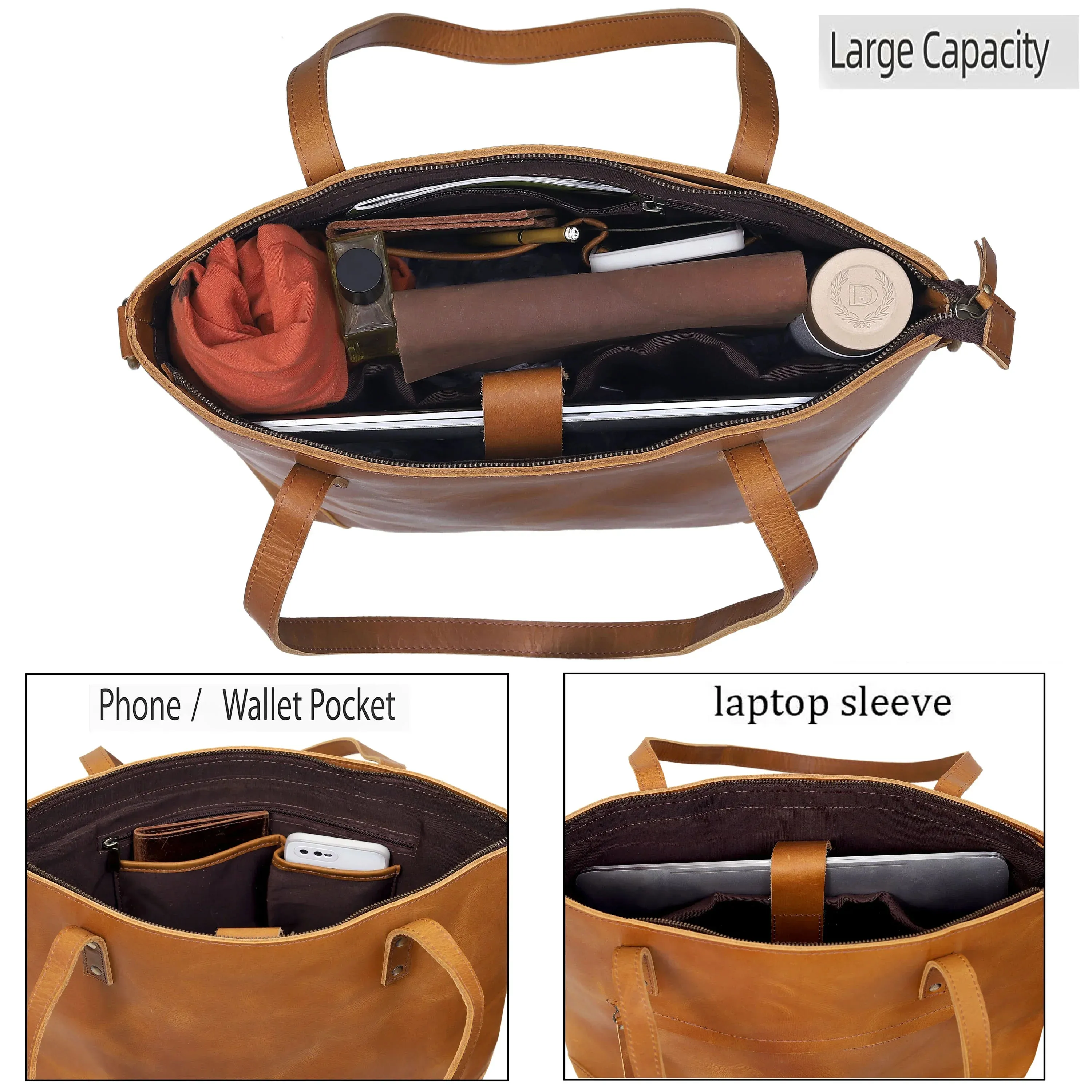 MARILYN BUFFALO LEATHER TOTE BAG-TAN