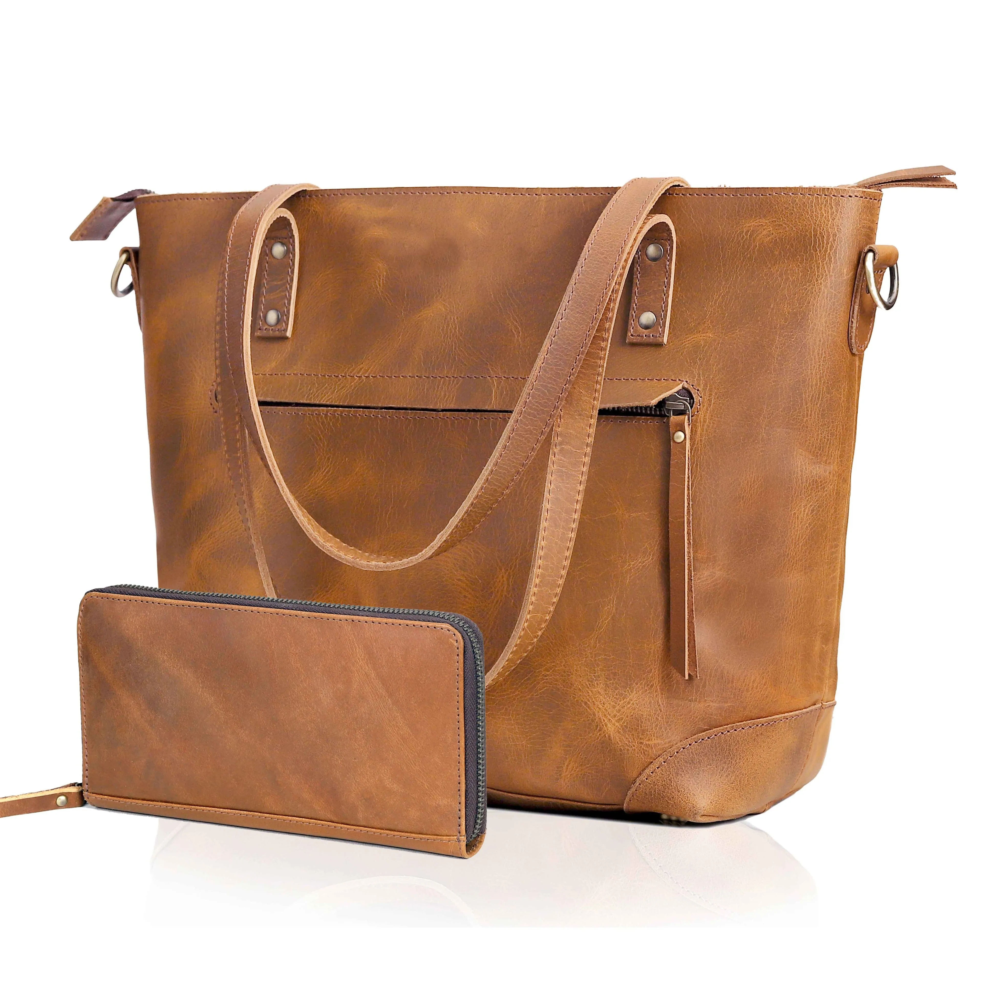 MARILYN BUFFALO LEATHER TOTE BAG-TAN