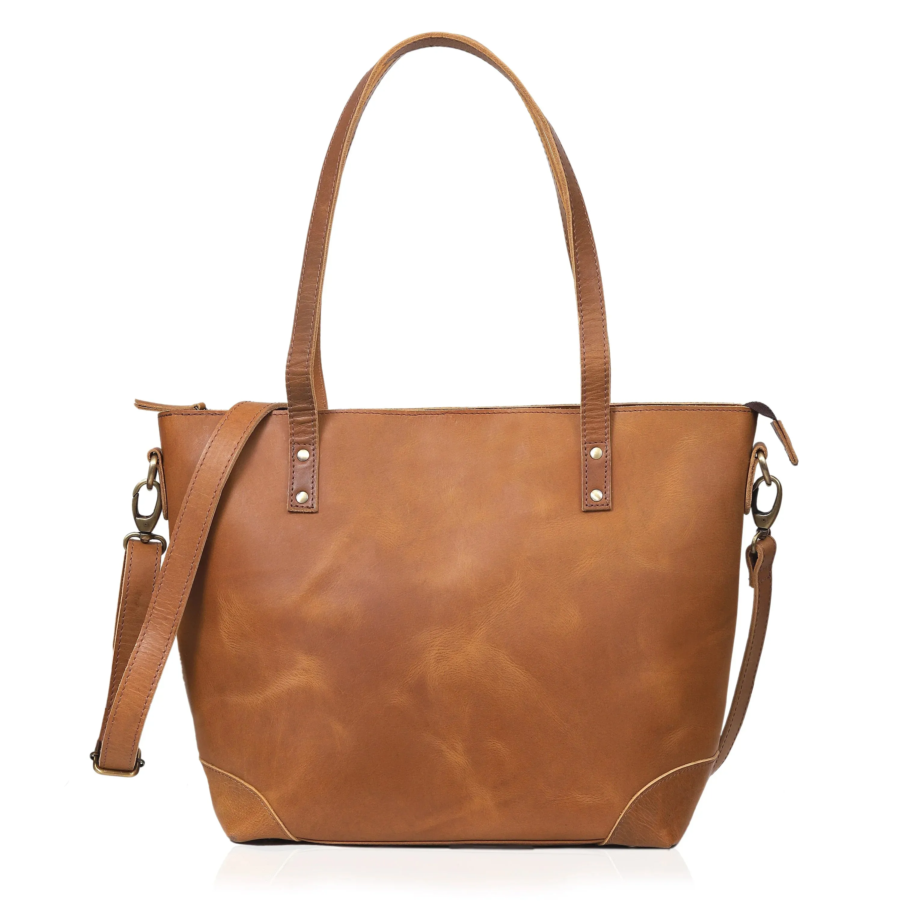 MARILYN BUFFALO LEATHER TOTE BAG-TAN
