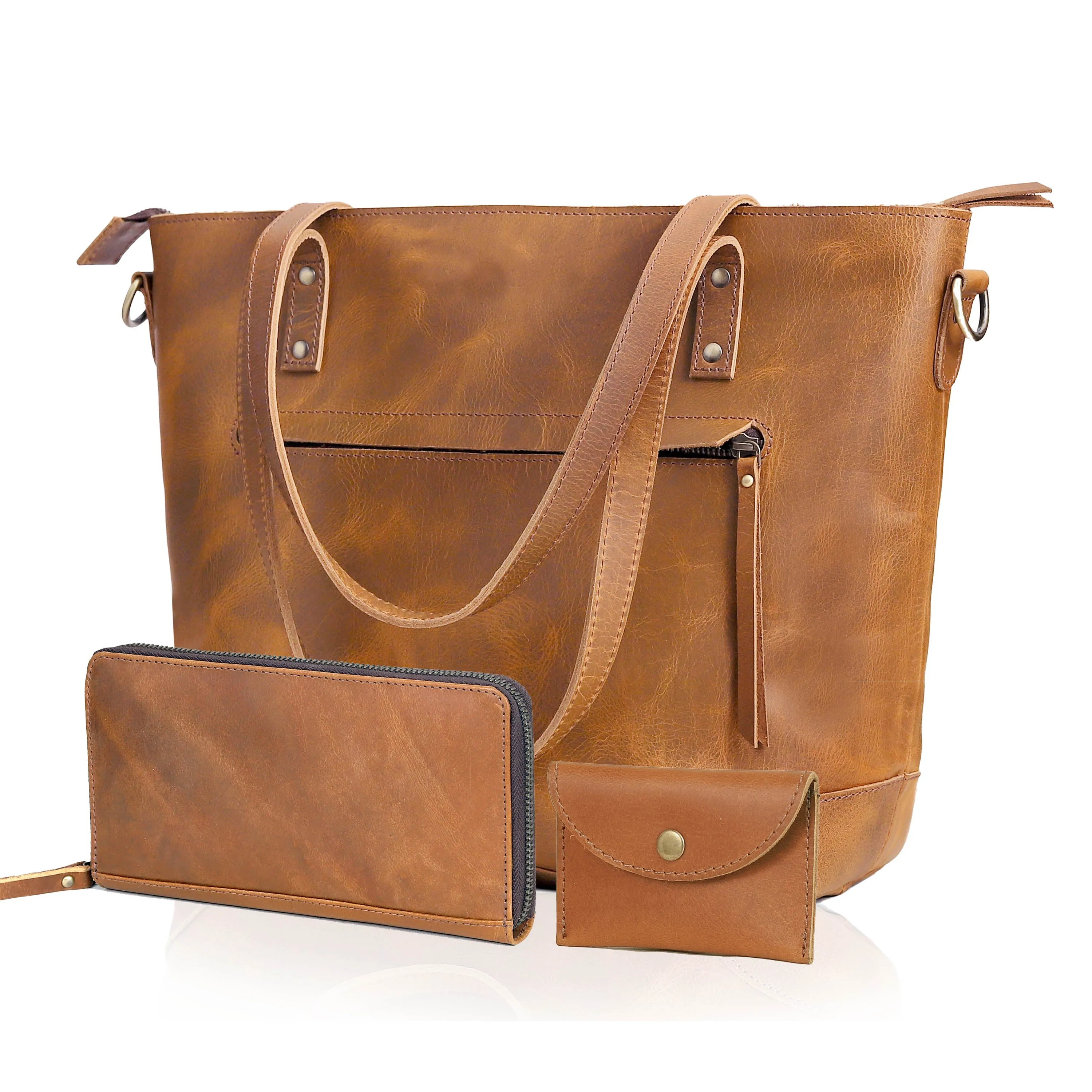 MARILYN BUFFALO LEATHER TOTE BAG-TAN