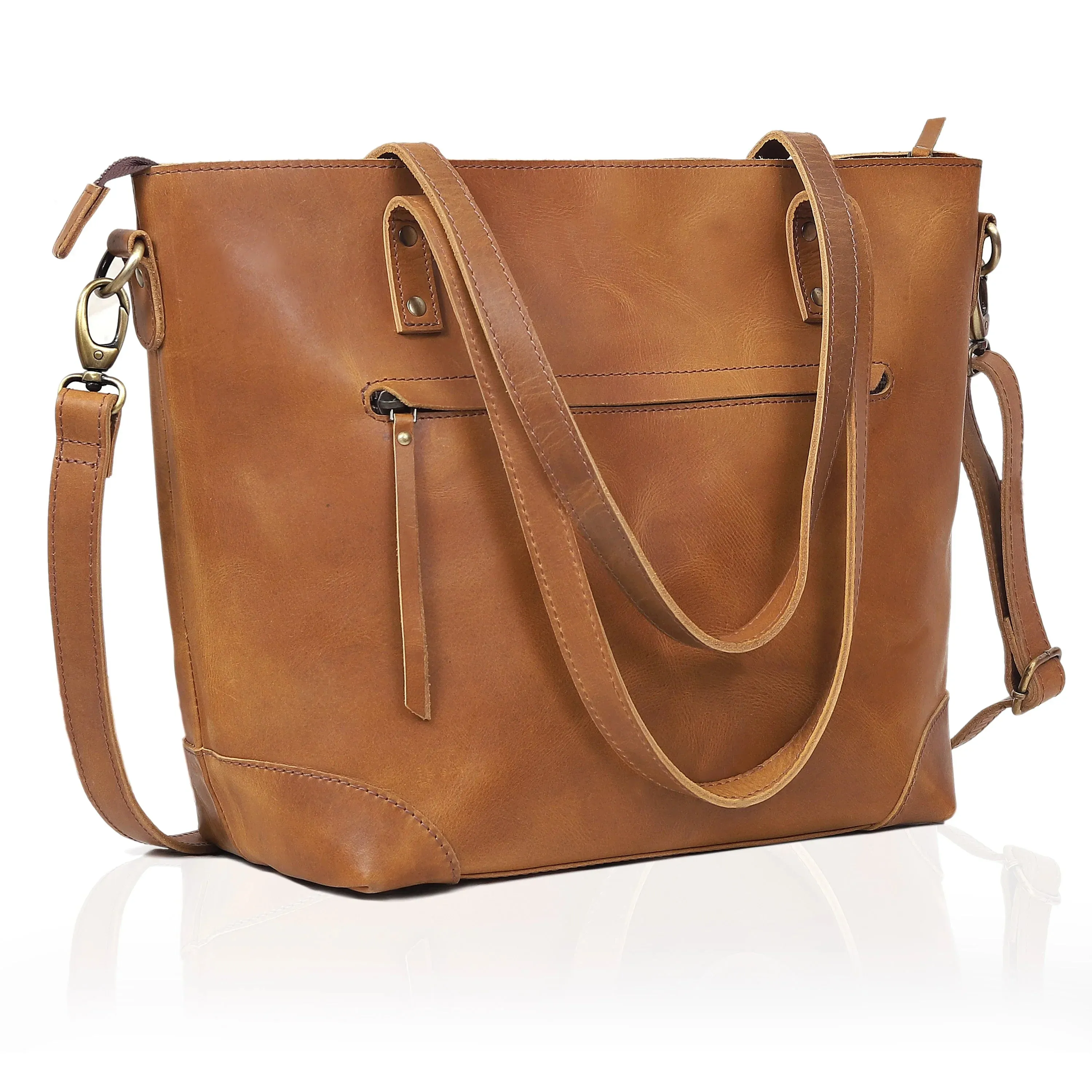 MARILYN BUFFALO LEATHER TOTE BAG-TAN