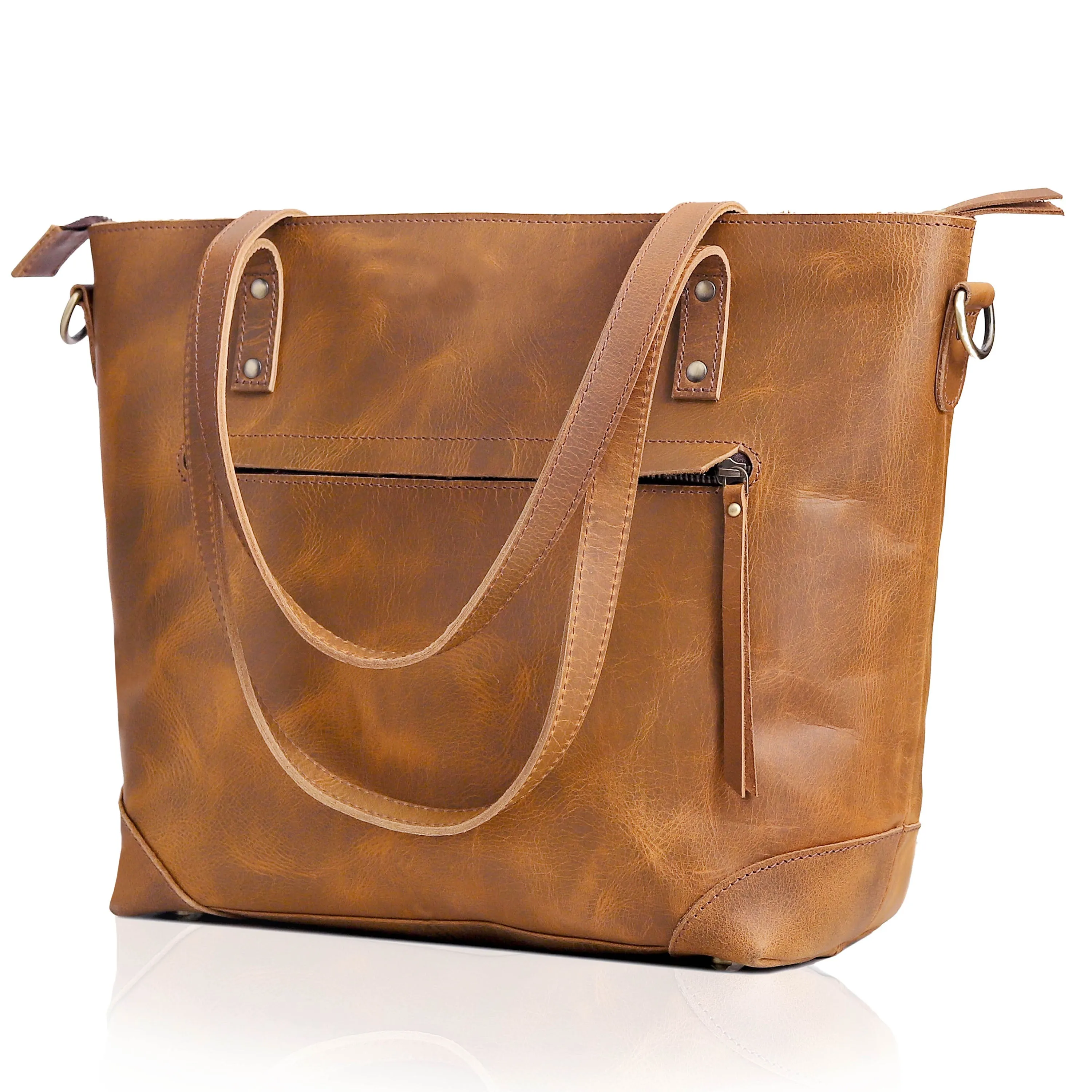 MARILYN BUFFALO LEATHER TOTE BAG-TAN