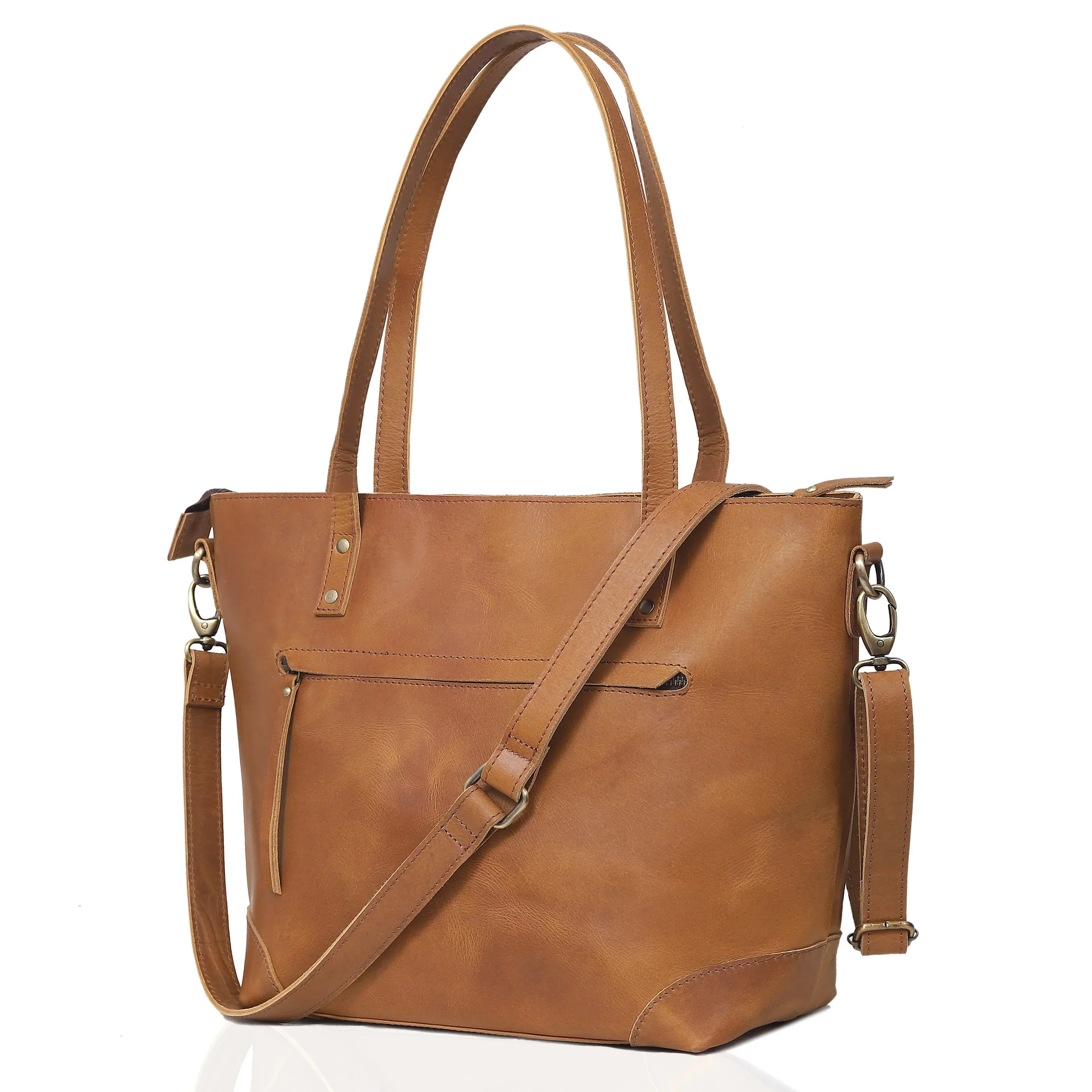 MARILYN BUFFALO LEATHER TOTE BAG-TAN