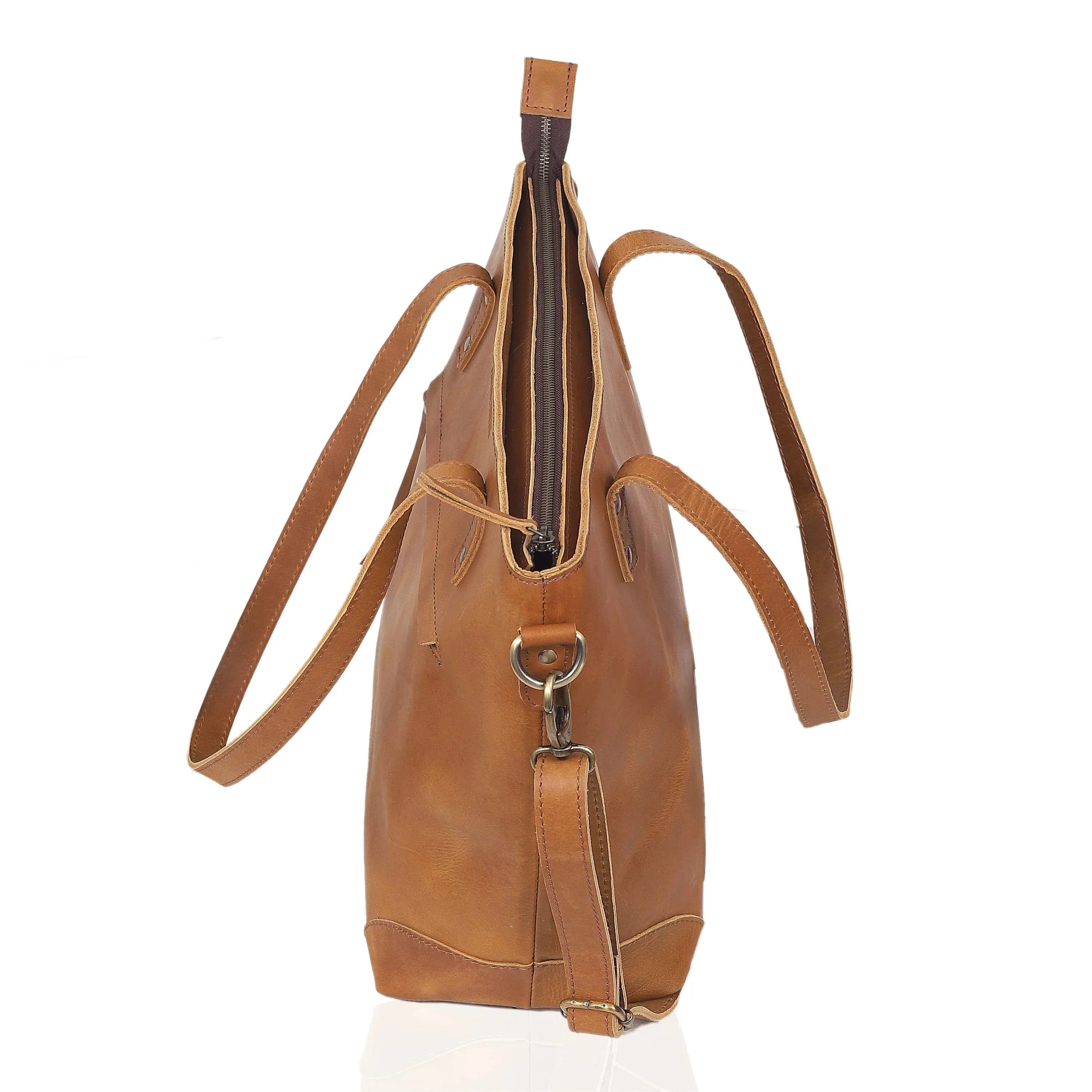 MARILYN BUFFALO LEATHER TOTE BAG-TAN