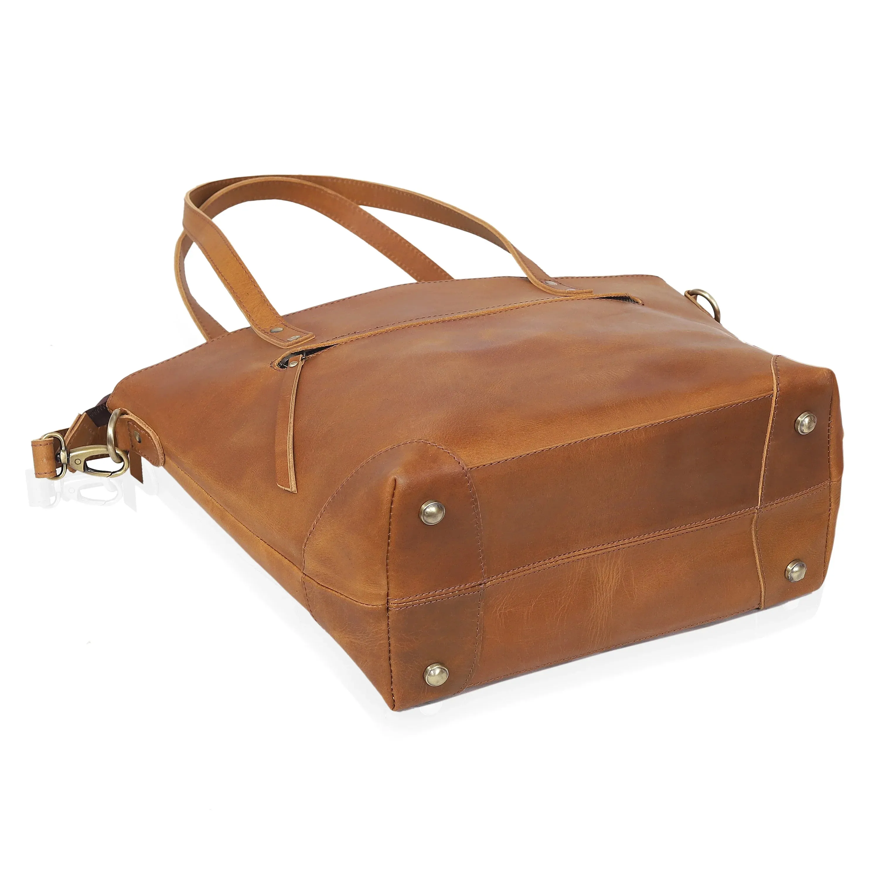 MARILYN BUFFALO LEATHER TOTE BAG-TAN