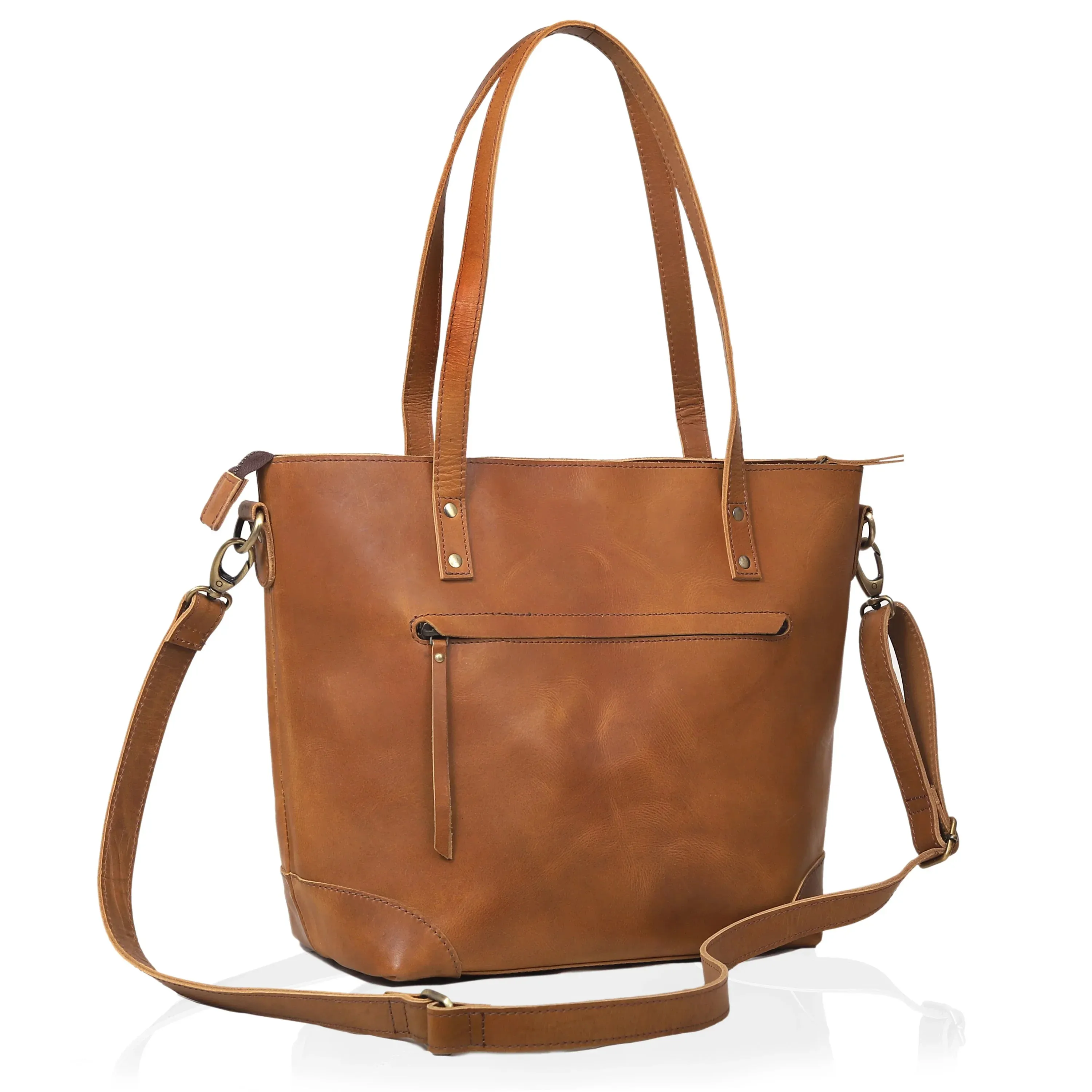MARILYN BUFFALO LEATHER TOTE BAG-TAN