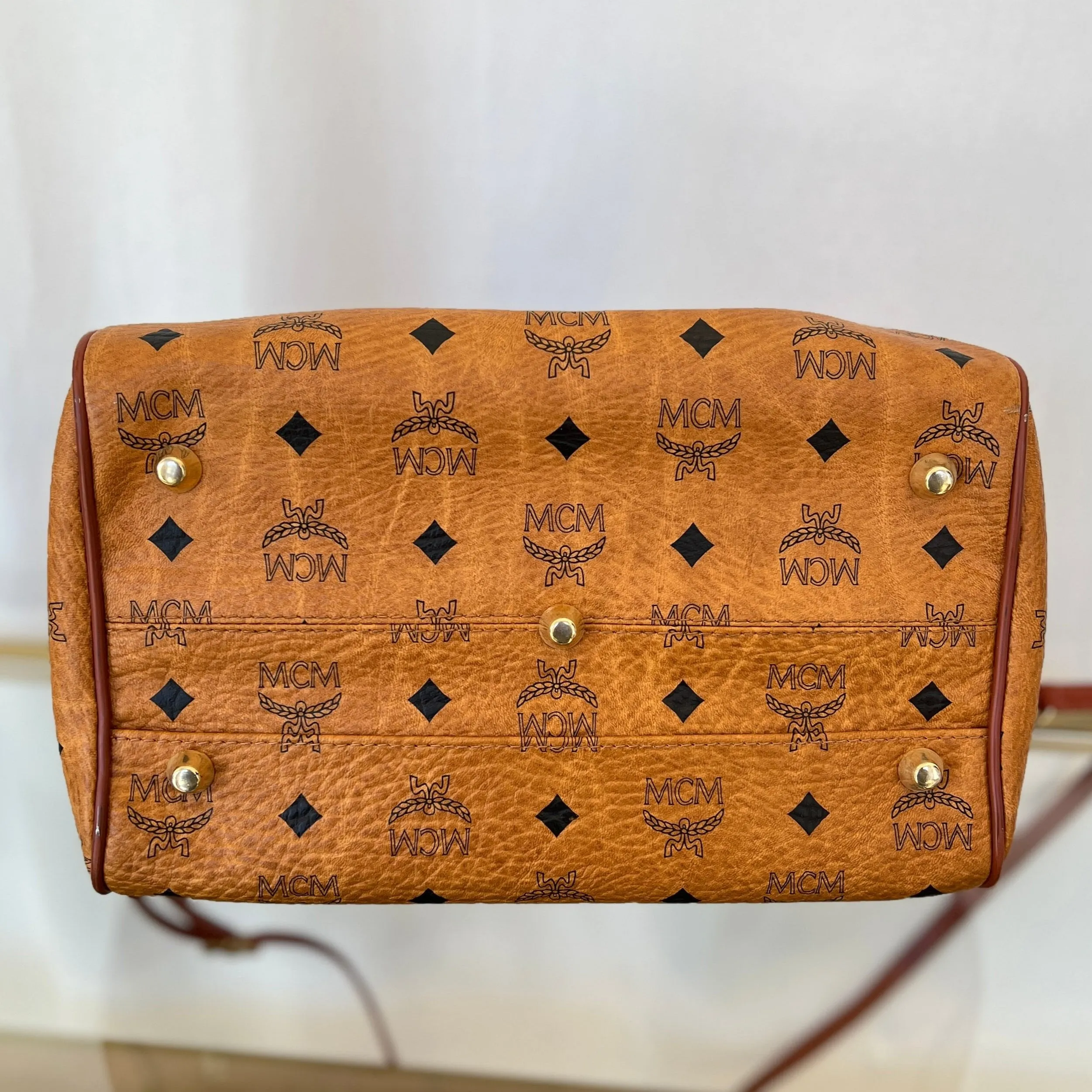 MCM Cognac Visetos Canvas Two Way Satchel