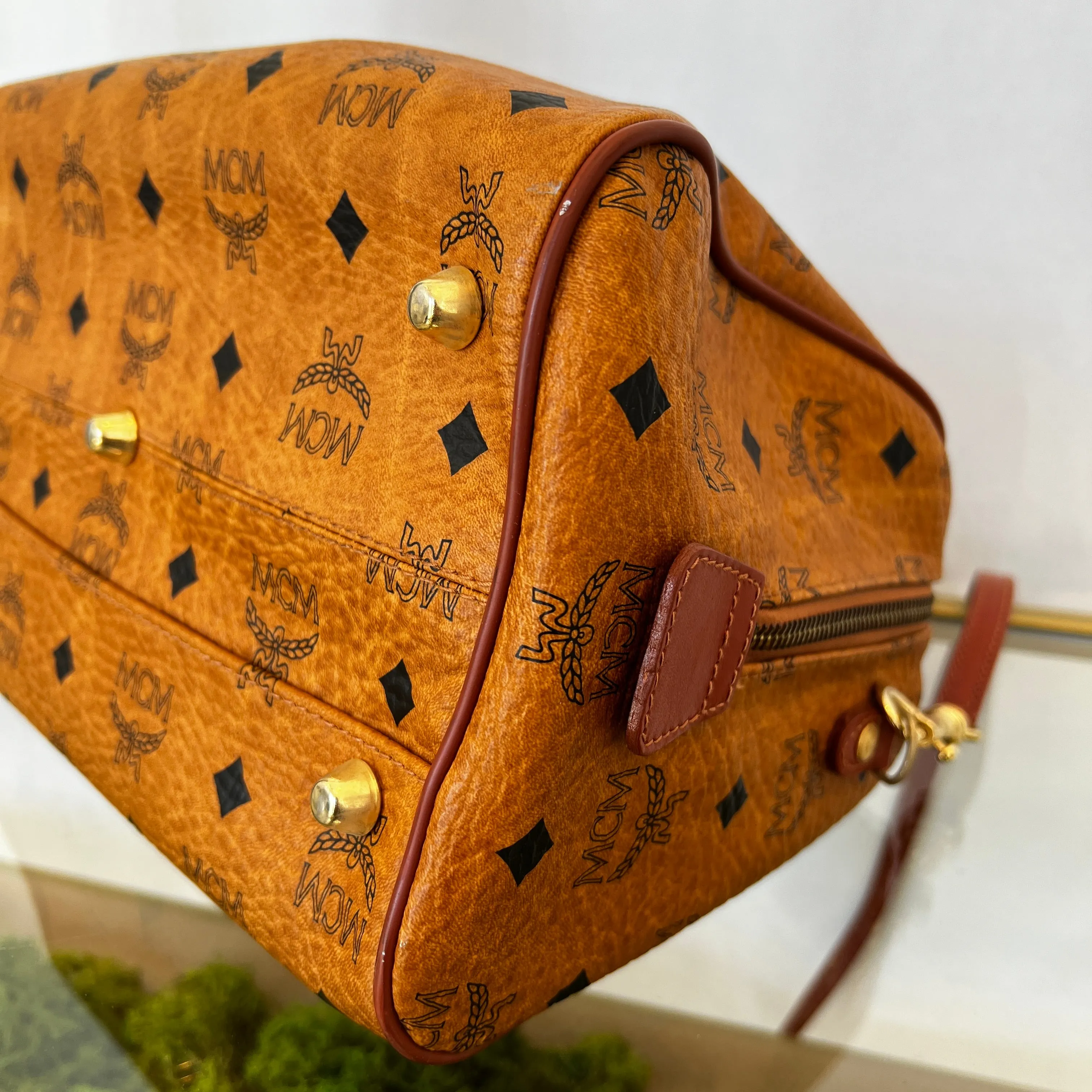MCM Cognac Visetos Canvas Two Way Satchel