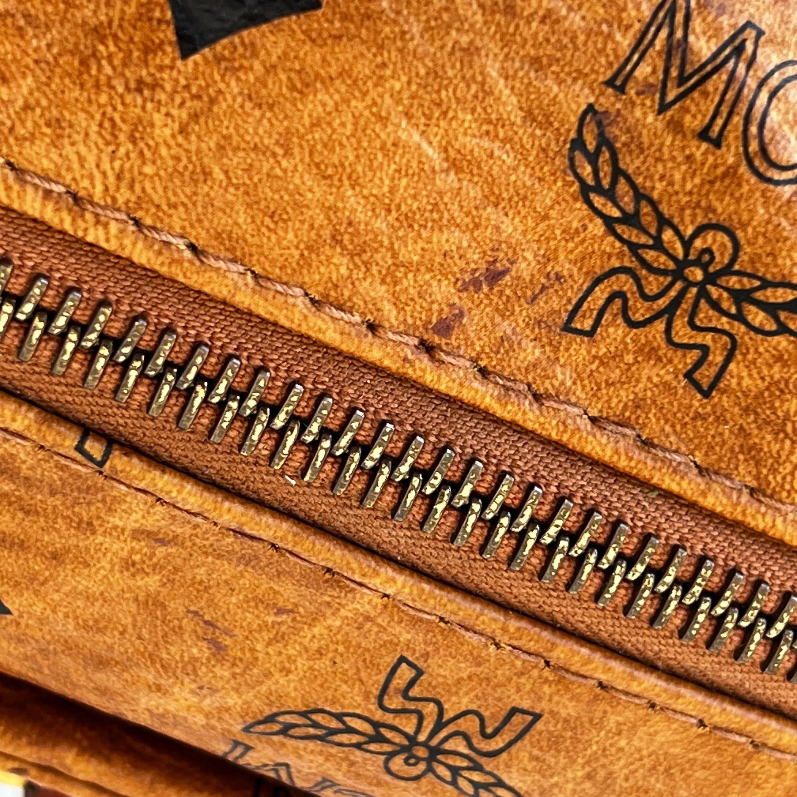 MCM Cognac Visetos Canvas Two Way Satchel