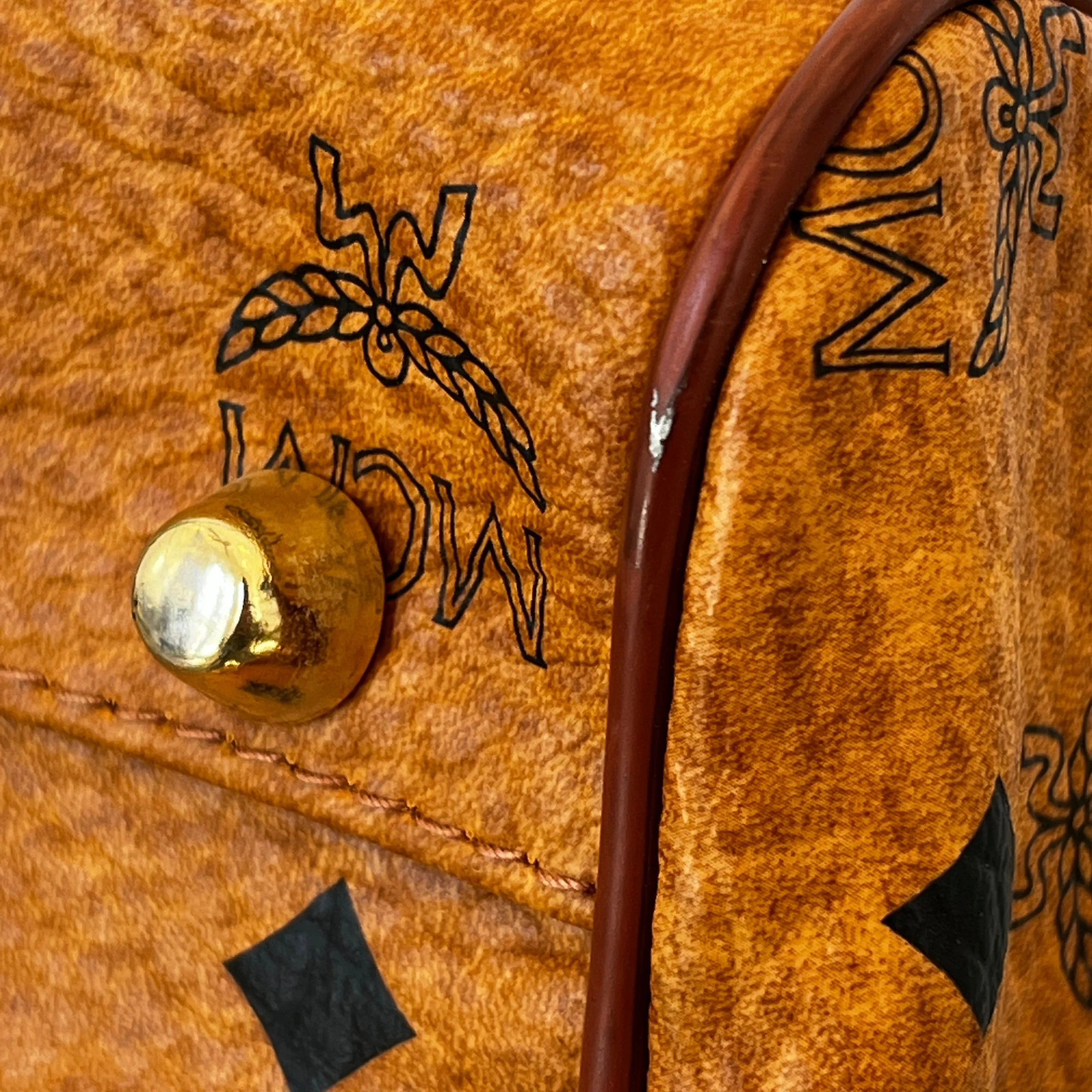 MCM Cognac Visetos Canvas Two Way Satchel
