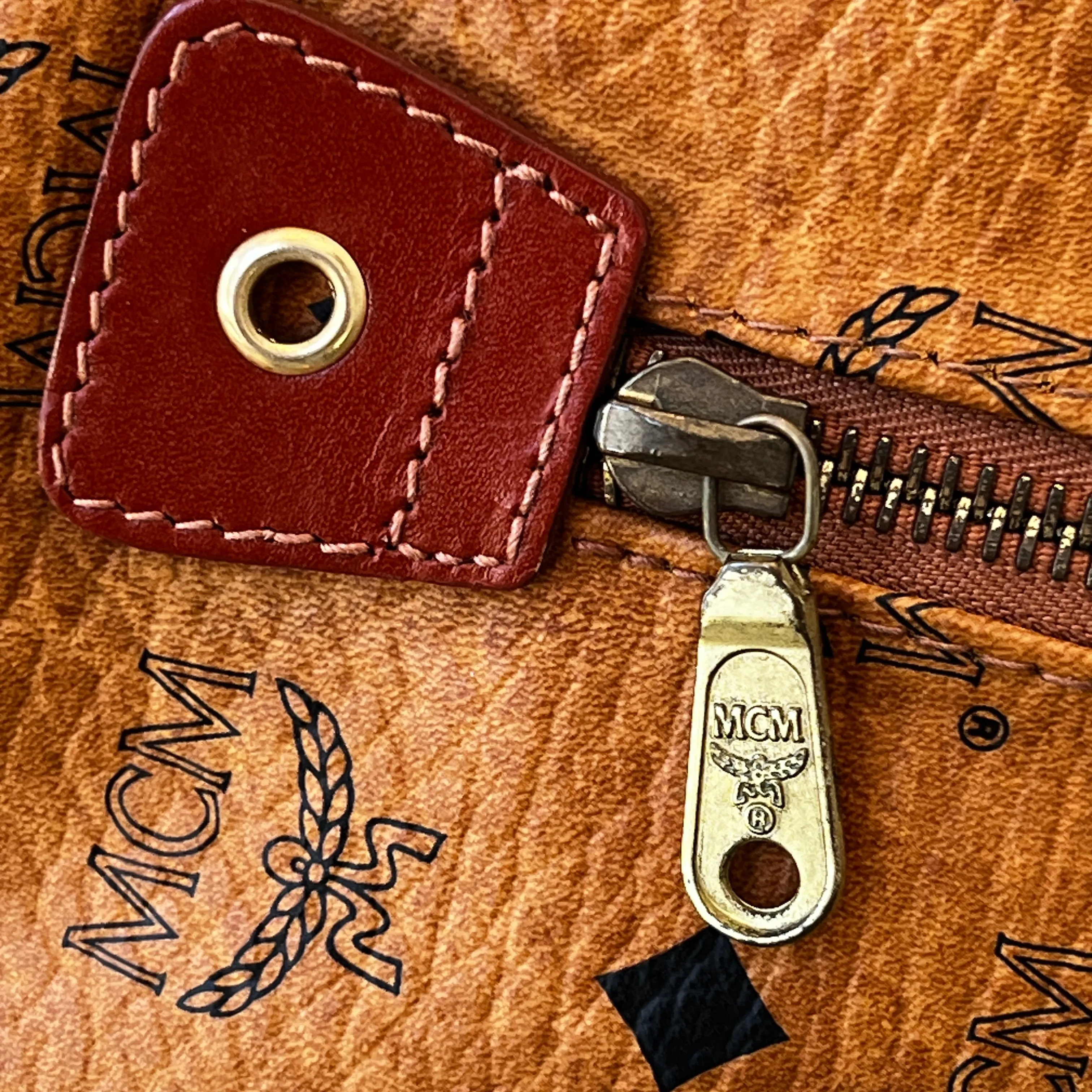 MCM Cognac Visetos Canvas Two Way Satchel