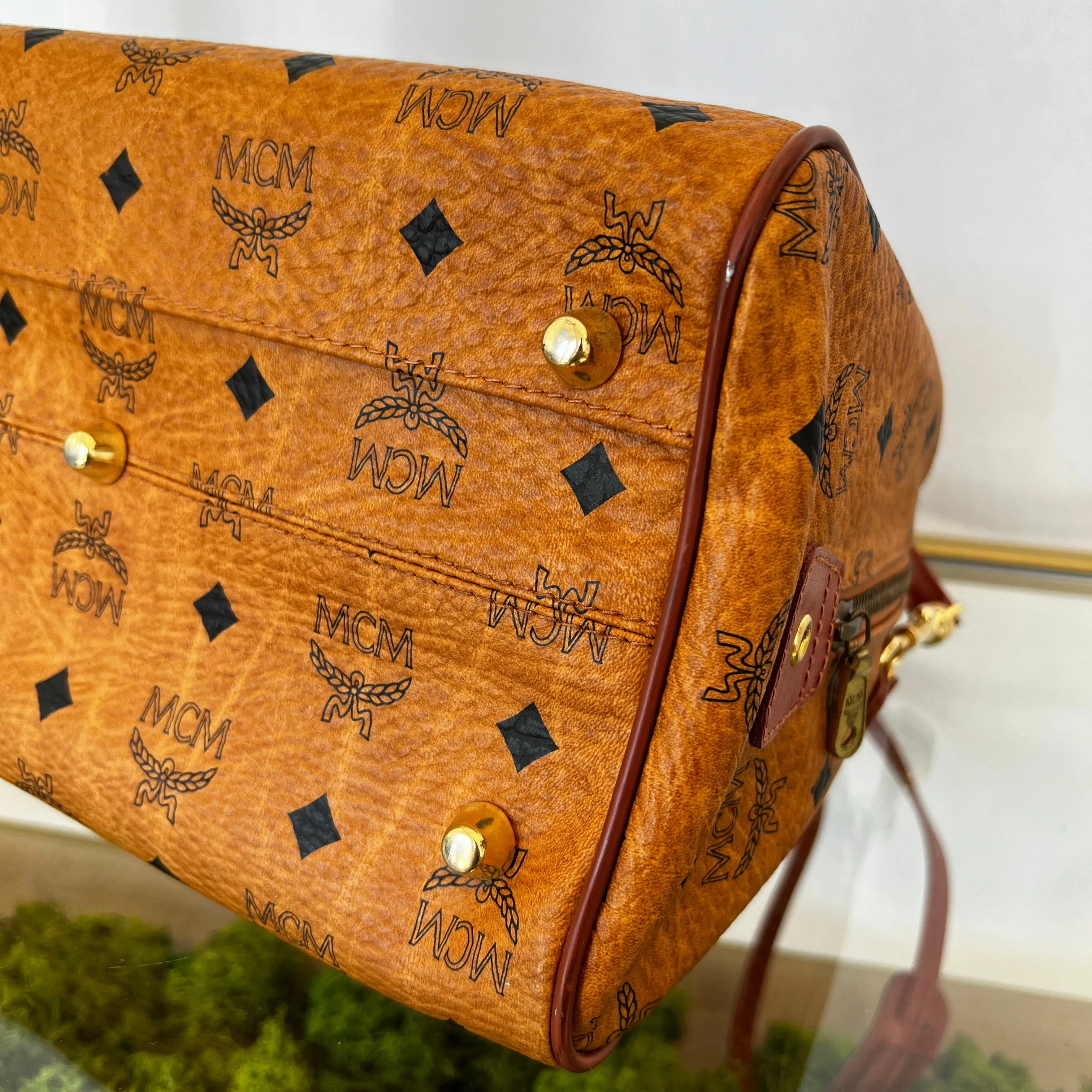 MCM Cognac Visetos Canvas Two Way Satchel