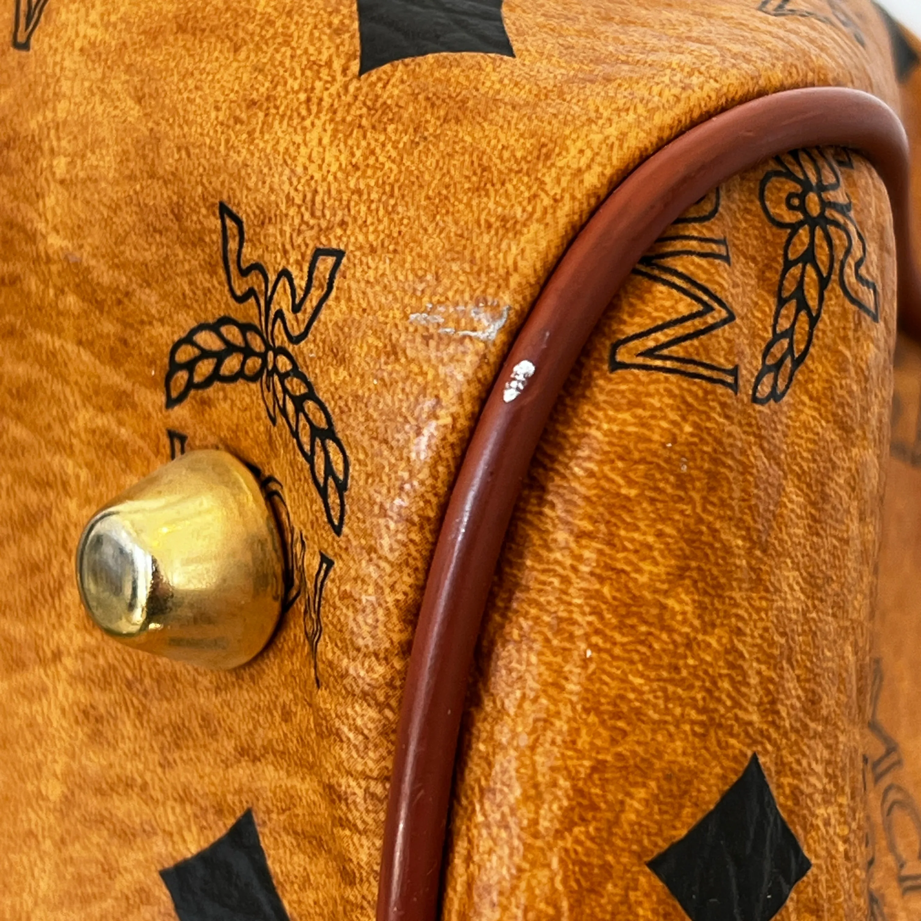 MCM Cognac Visetos Canvas Two Way Satchel