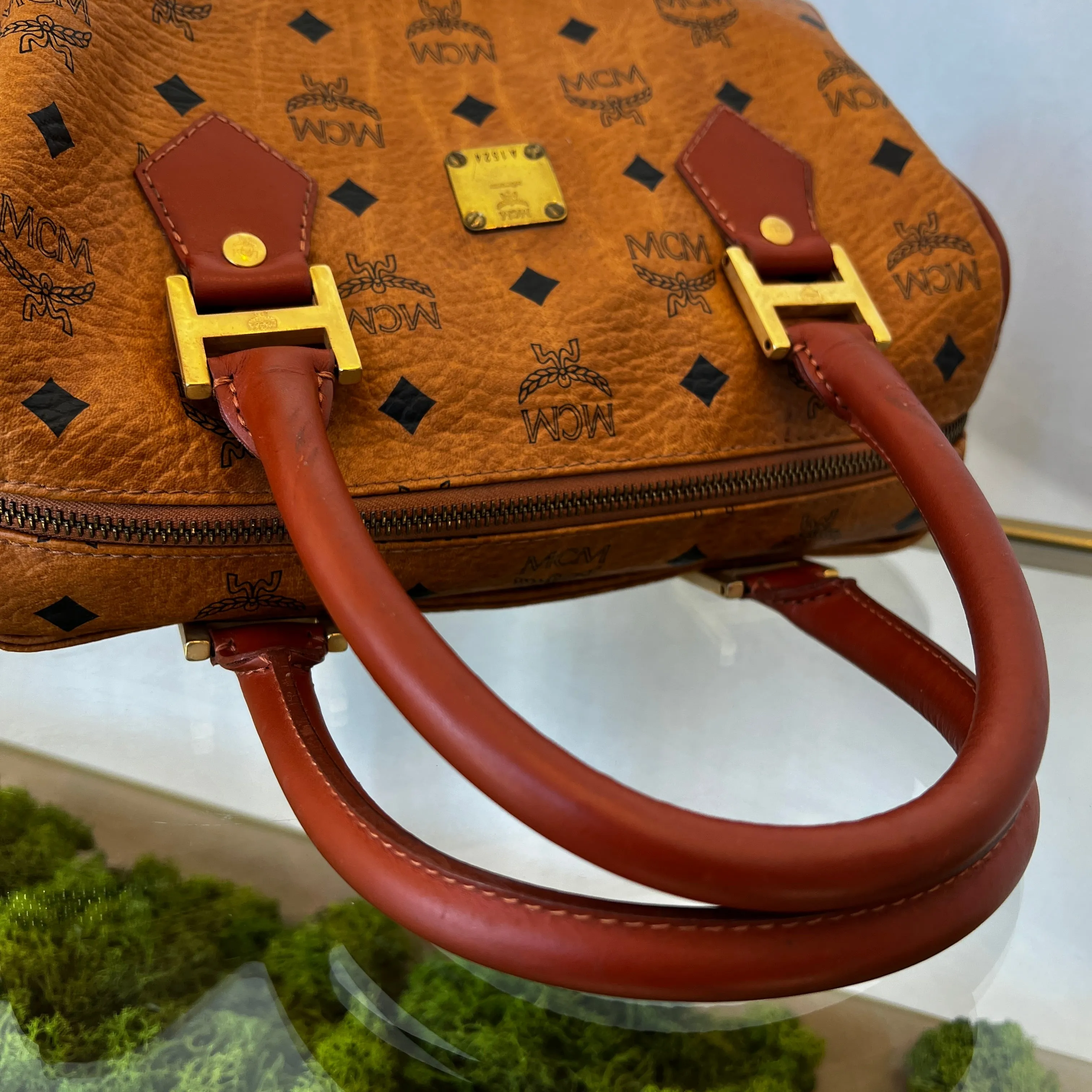 MCM Cognac Visetos Canvas Two Way Satchel