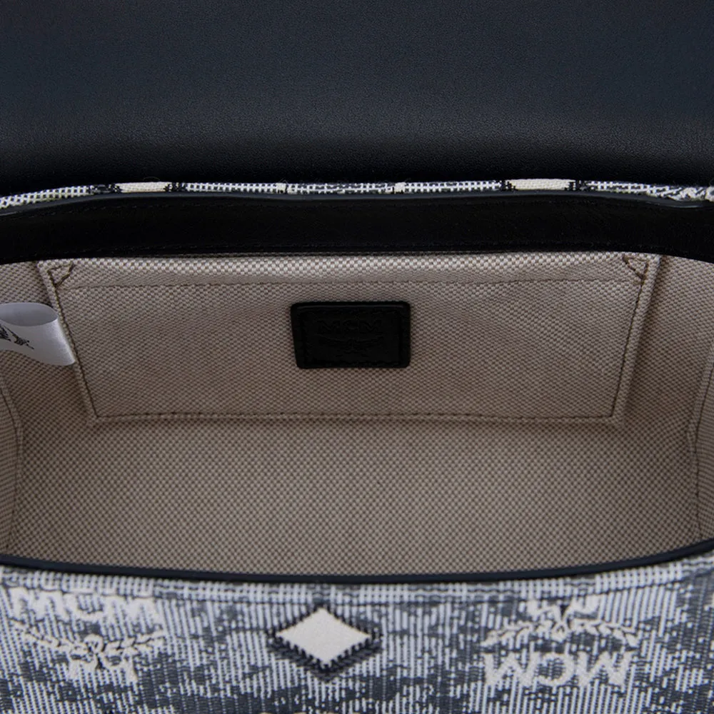 MCM Vintage Monogram Jacquard Satchel Bag Grey  Small